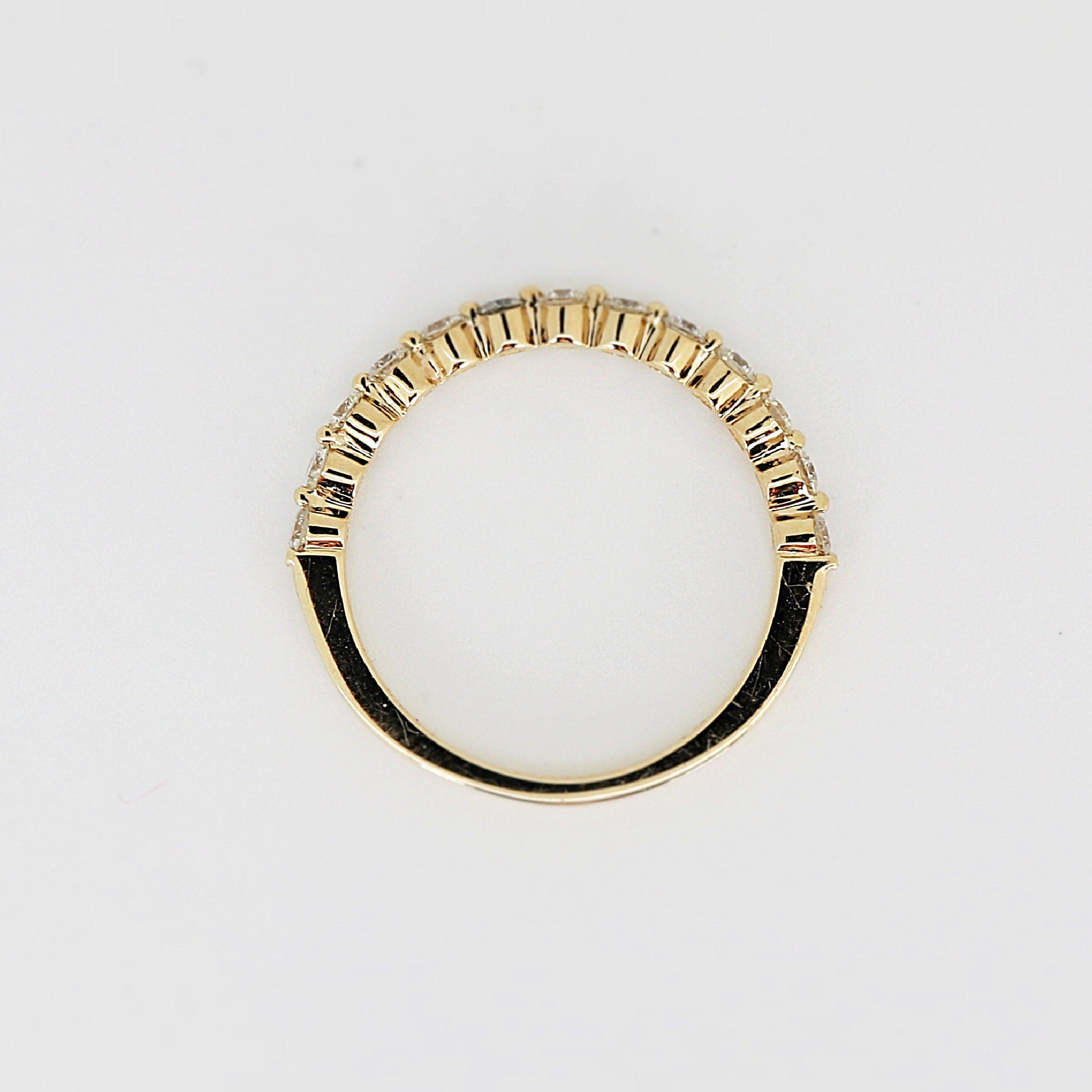 Shared Prong Diamond Wedding Band, 14k Solid Gold Floating Diamond Ring - Melt'm Jewelry