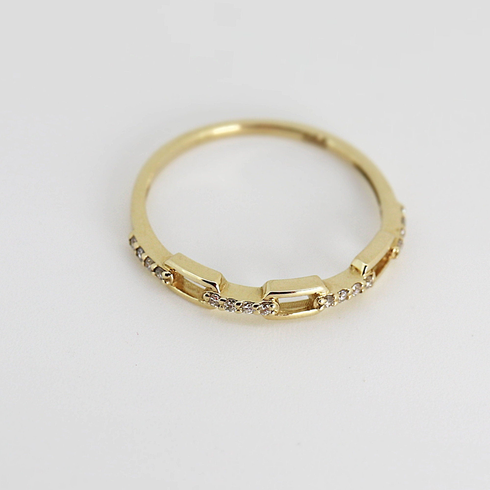 Diamond Chain Ring, Link Ring, Rectangular Chain Link Ring