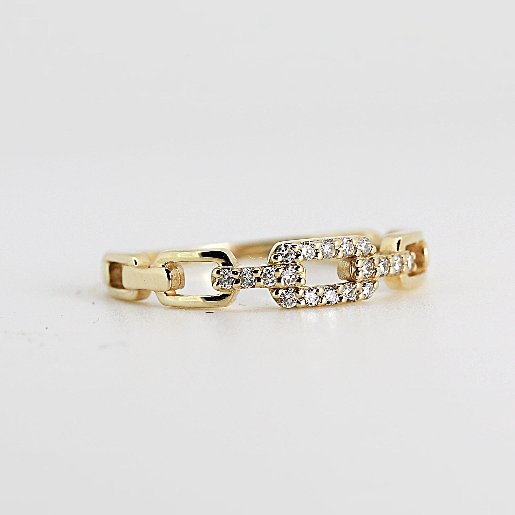 14k Solid Gold Link Chain Ring, Rectangular Chain Ring