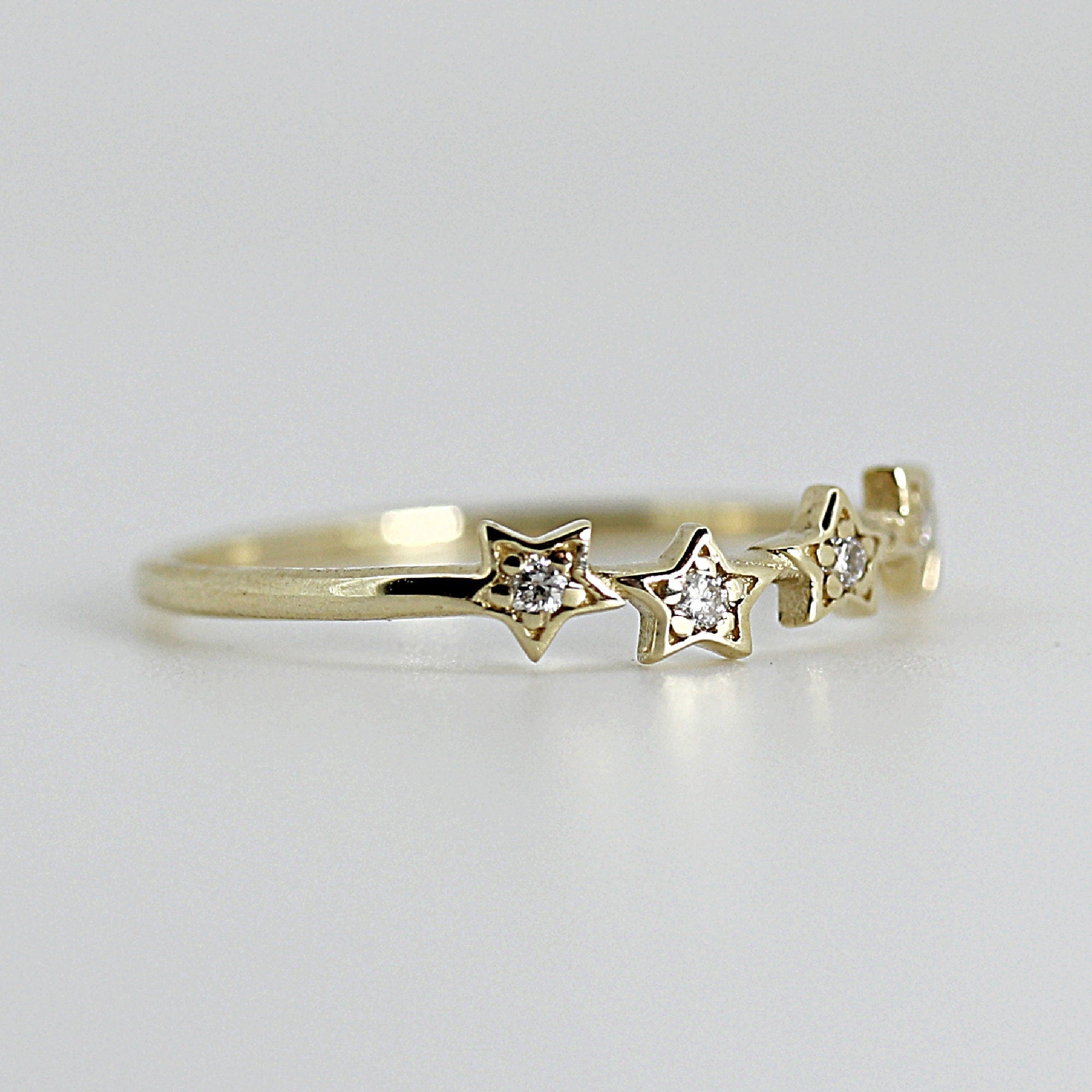 Diamond Star Ring 14k Gold – Five Star Celestial Wedding Band, Natural Diamond Stacking Ring, Dainty Gold Star Band Gift for Her - Melt'm Jewelry