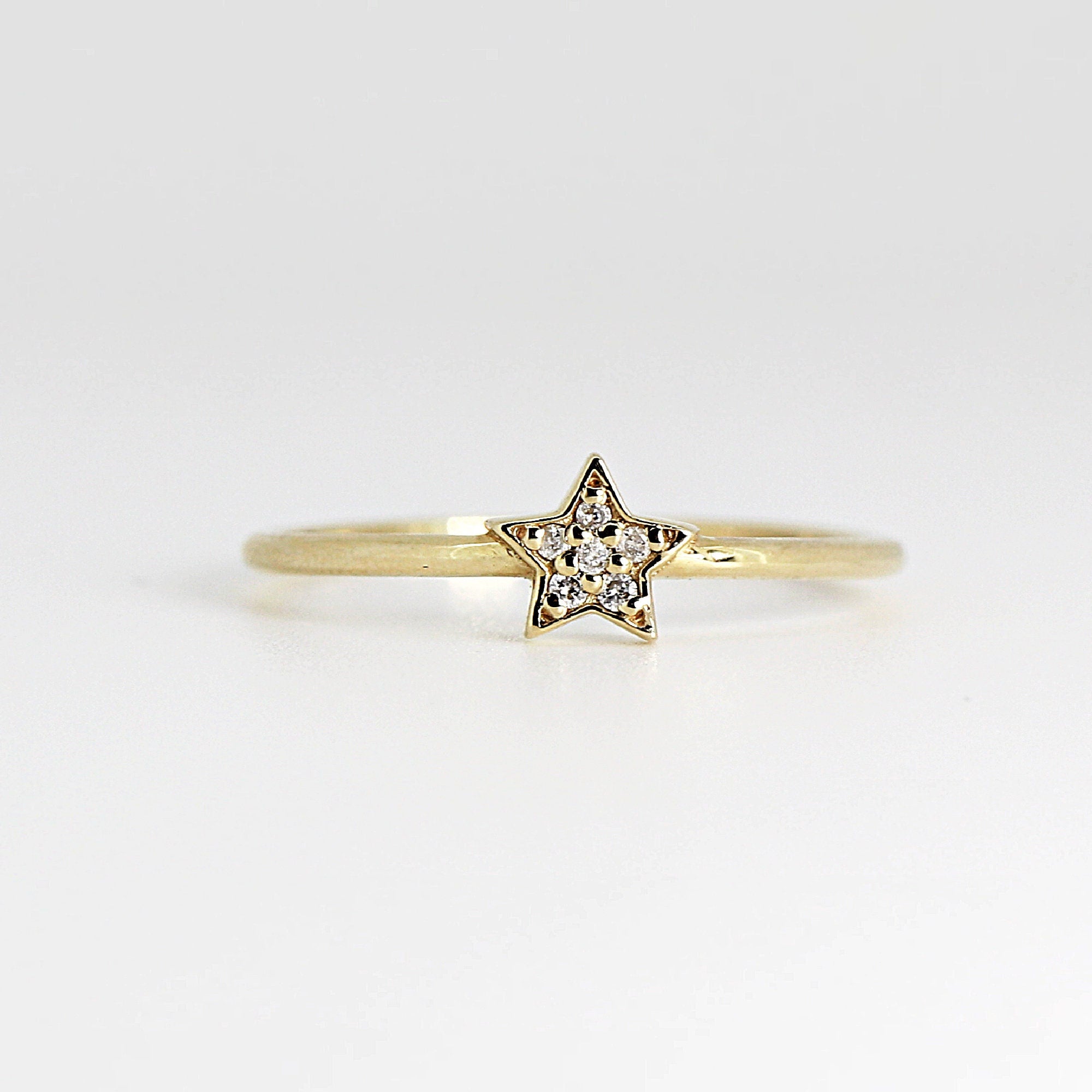 Genuine Diamond Star Ring, Star Ring in 14k Gold