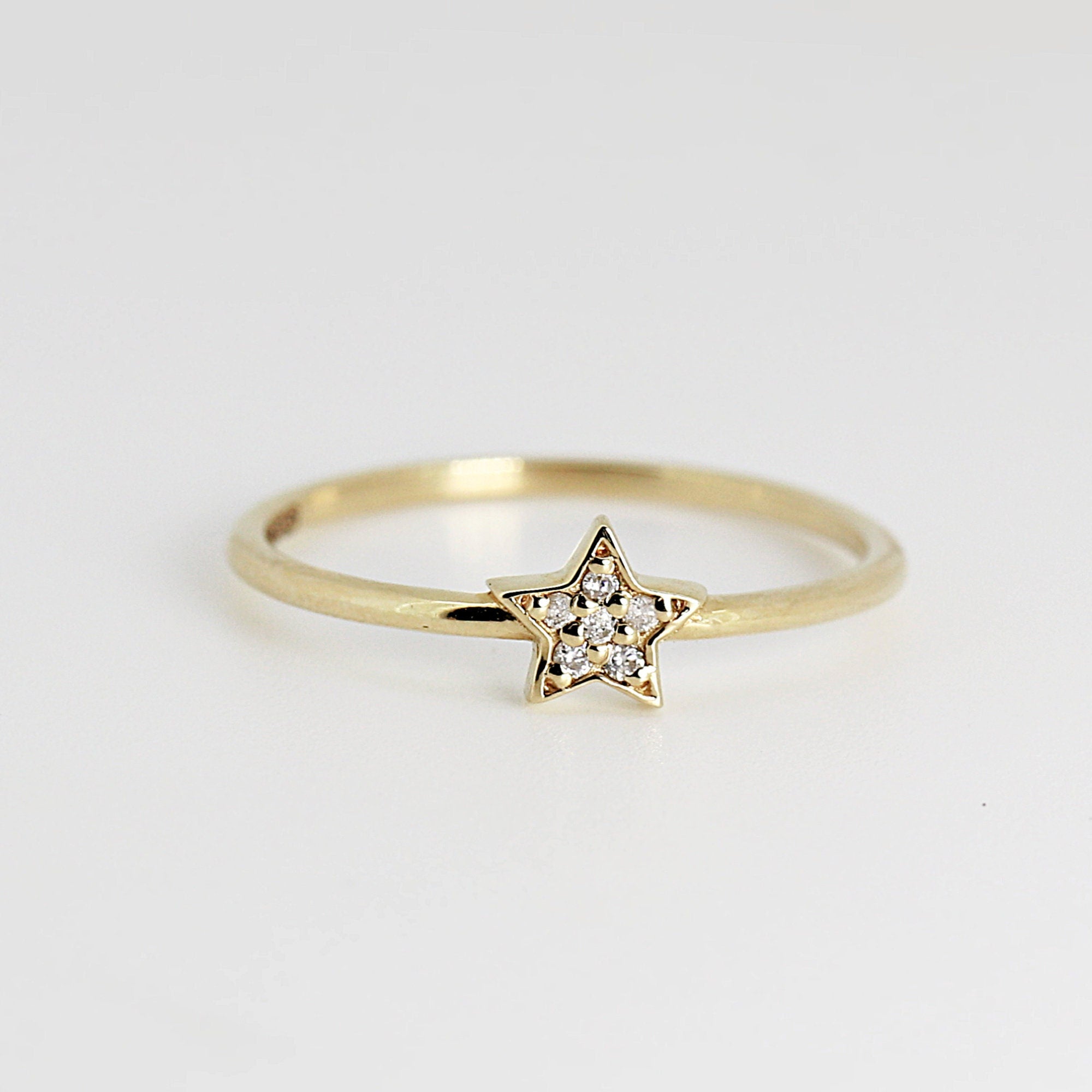 Genuine Diamond Star Ring, Star Ring in 14k Gold