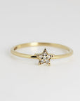 Genuine Diamond Star Ring, Star Ring in 14k Gold