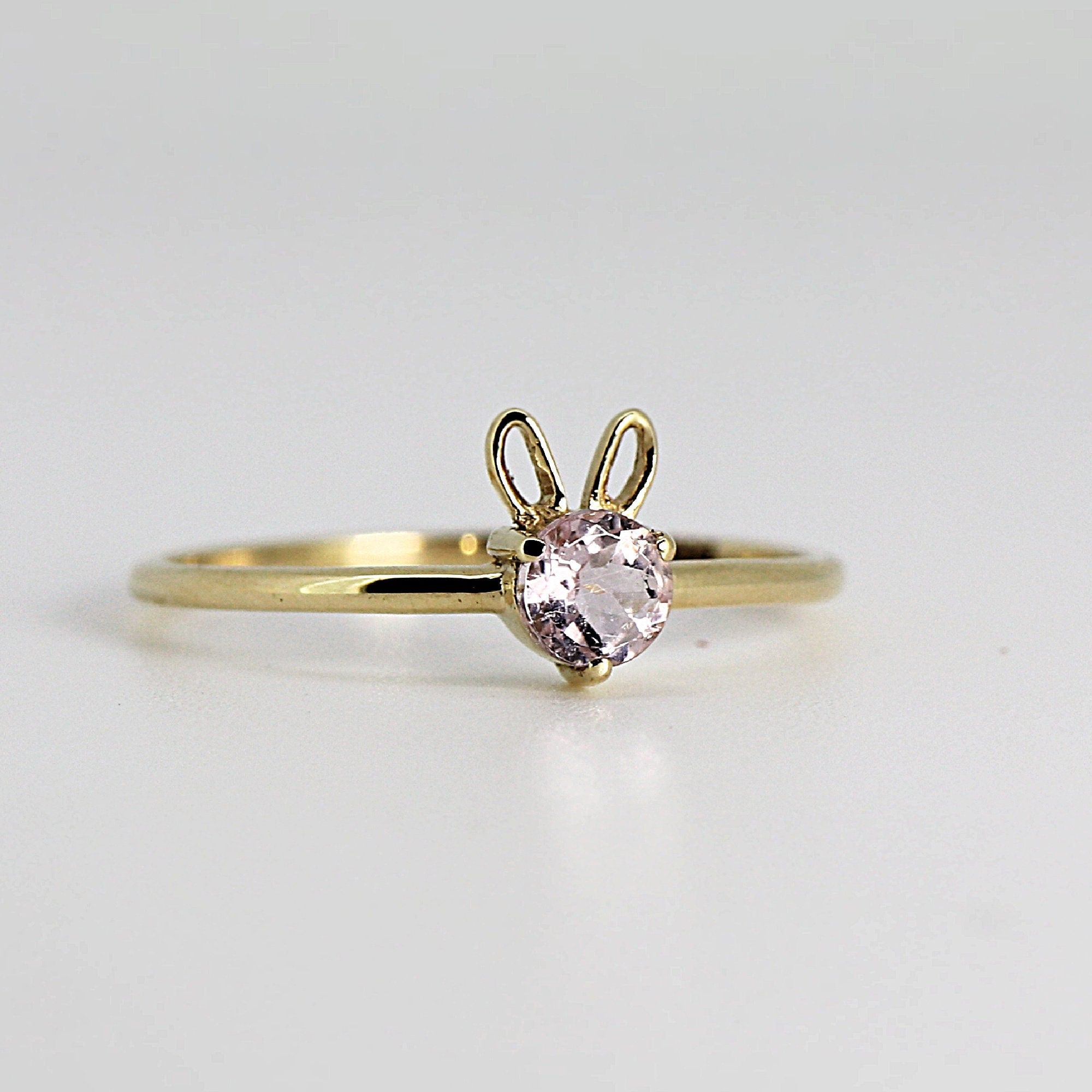 October Birthstone Bunny Ring 14k Gold - Opal or Pink Tourmaline - Melt'm Jewelry