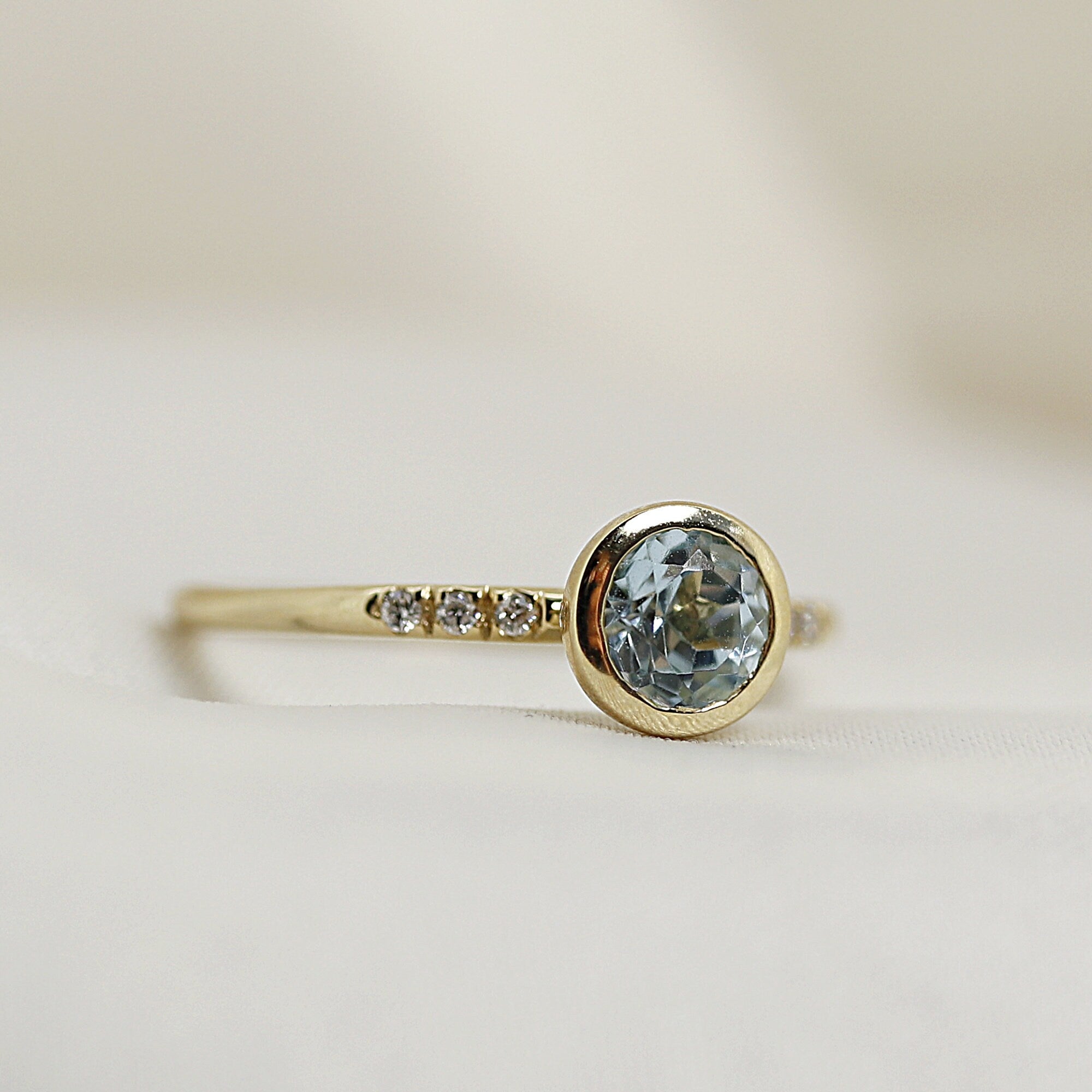 Aquamarine Engagement Ring 14k Solid Gold