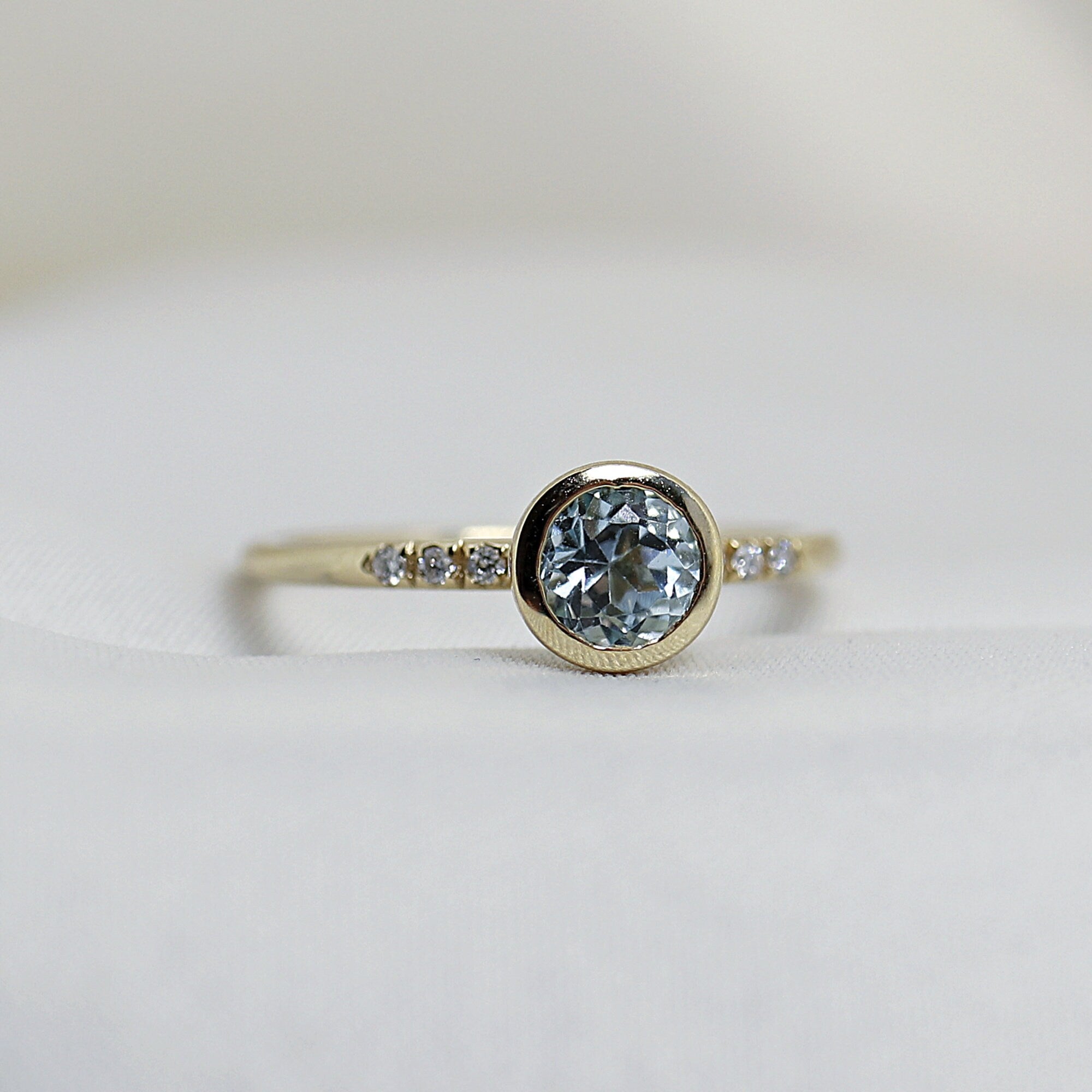 Aquamarine Engagement Ring 14k Solid Gold