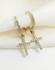 Diamond Cross Hoop Earrings, Gold Hoop Dangle Earrings