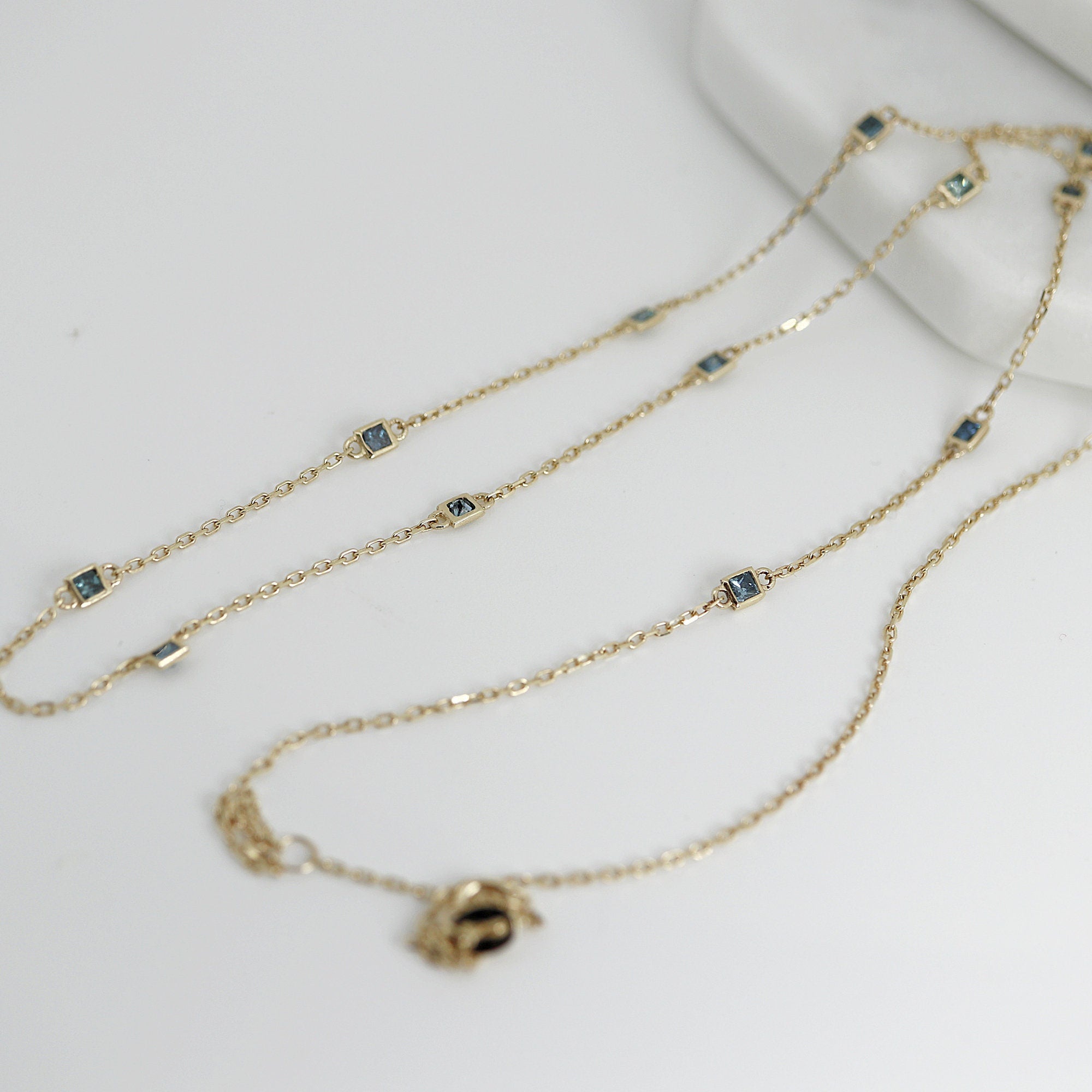 Diamond By the Yard Necklace, 10k Blue Diamond Station Necklace