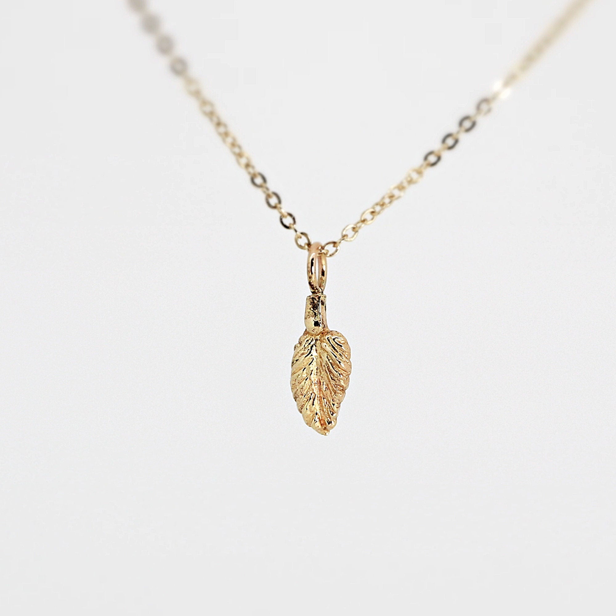 14k Solid Gold Leaf Necklace