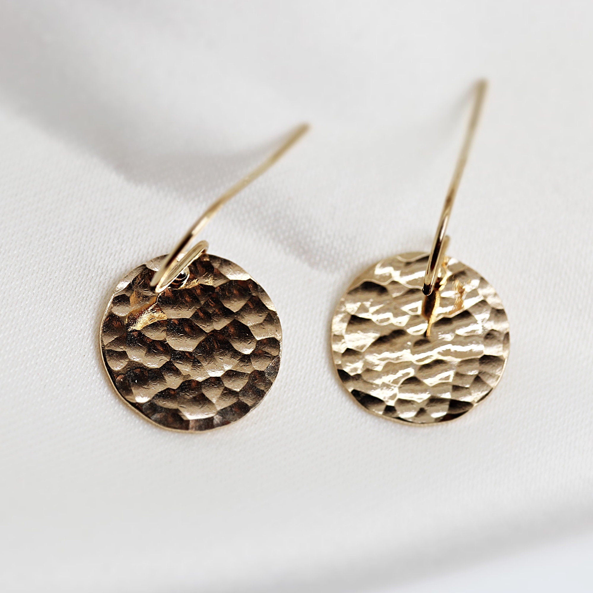 Hammered Dangle Drop Earrings in Gold Filled or Sterling Silver - Melt'm Jewelry