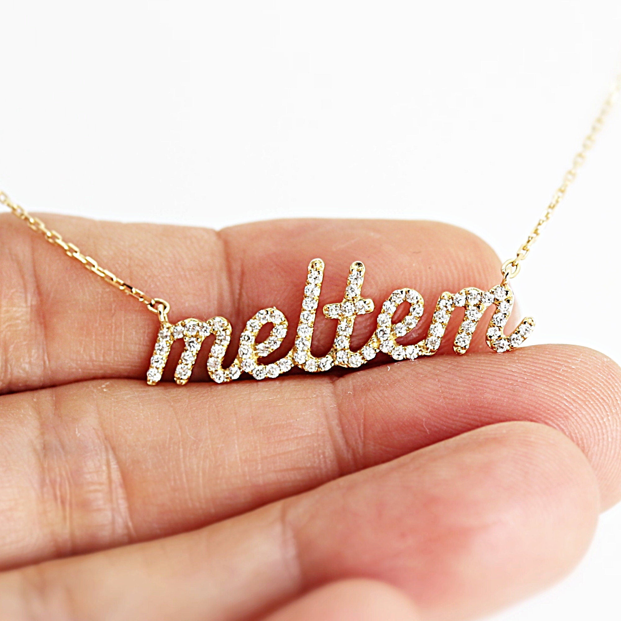 14K Solid Gold Diamond Name Necklace - Custom Personalized Jewelry - Melt'm Jewelry