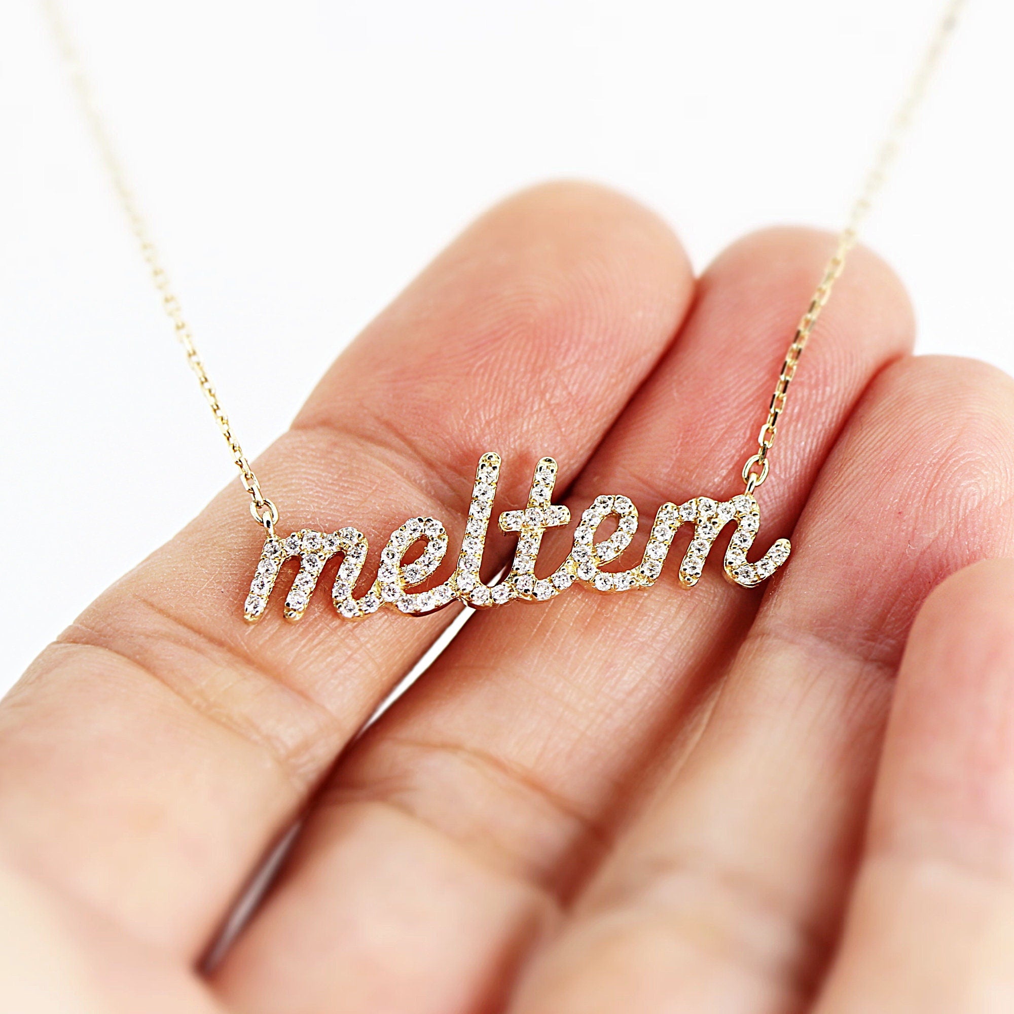 Diamond Name Necklace, 14k Personalized Nameplate Necklace