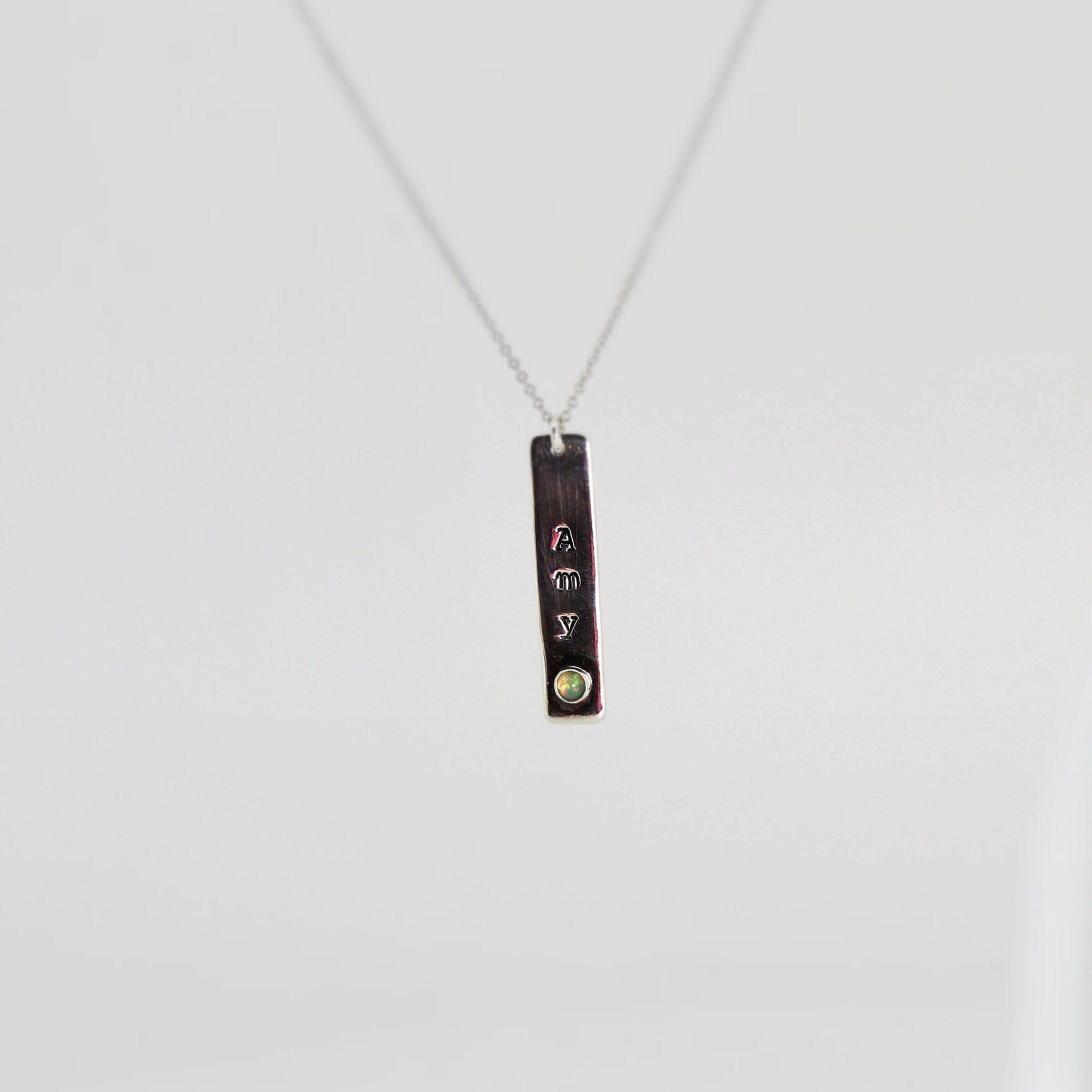 Personalized Vertical Bar Necklace with Birthstone Sterling Silver