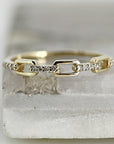 Diamond Chain Ring, Link Ring, Rectangular Chain Link Ring