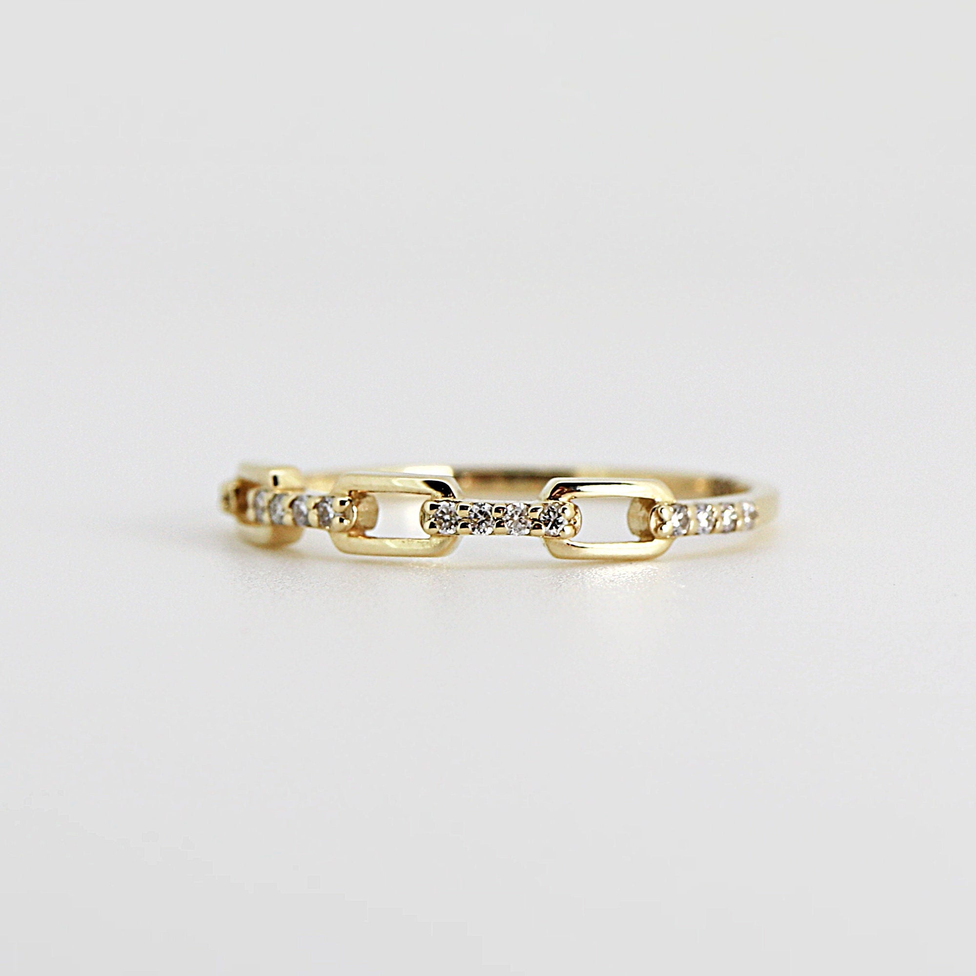 Diamond Chain Ring, Link Ring, Rectangular Chain Link Ring