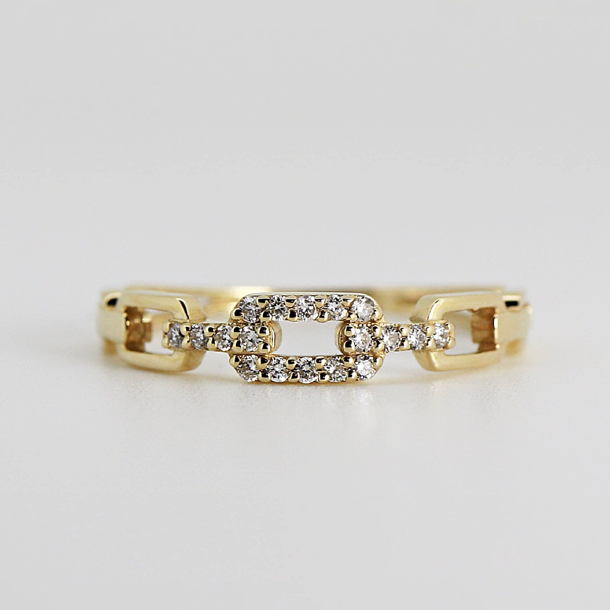 14k Solid Gold Link Chain Ring, Rectangular Chain Ring