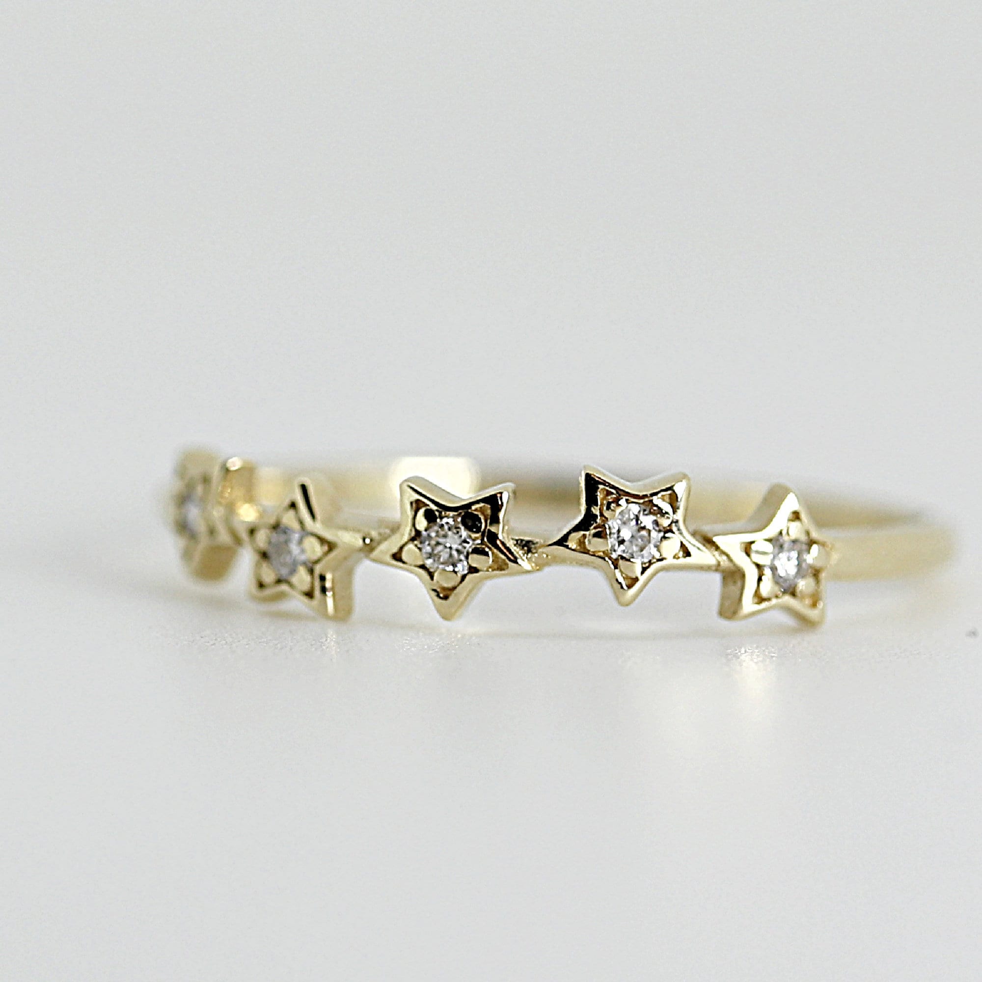 Diamond Star Ring 14k Gold – Five Star Celestial Wedding Band, Natural Diamond Stacking Ring, Dainty Gold Star Band Gift for Her - Melt'm Jewelry