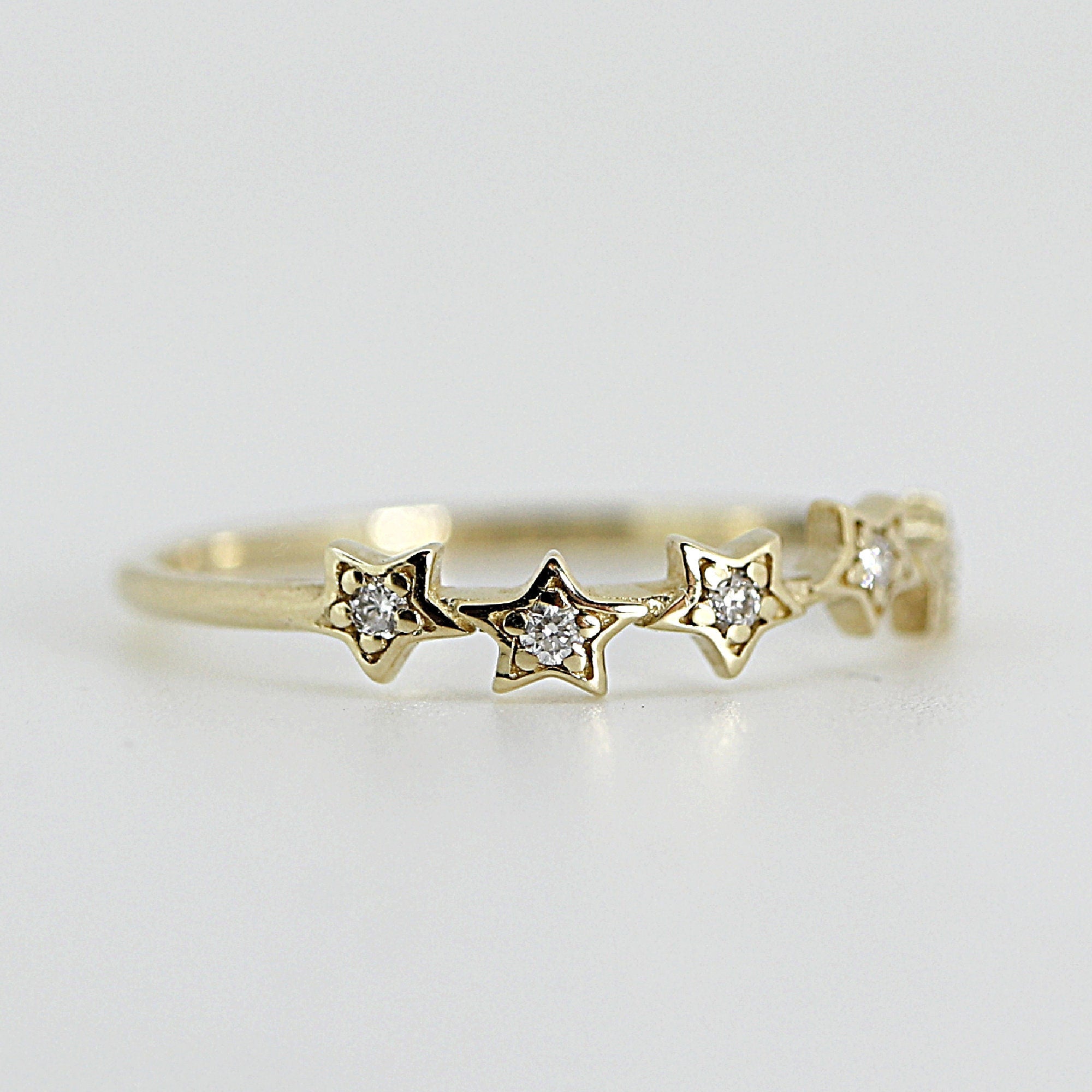 Diamond Star Ring 14k Gold – Five Star Celestial Wedding Band, Natural Diamond Stacking Ring, Dainty Gold Star Band Gift for Her - Melt'm Jewelry