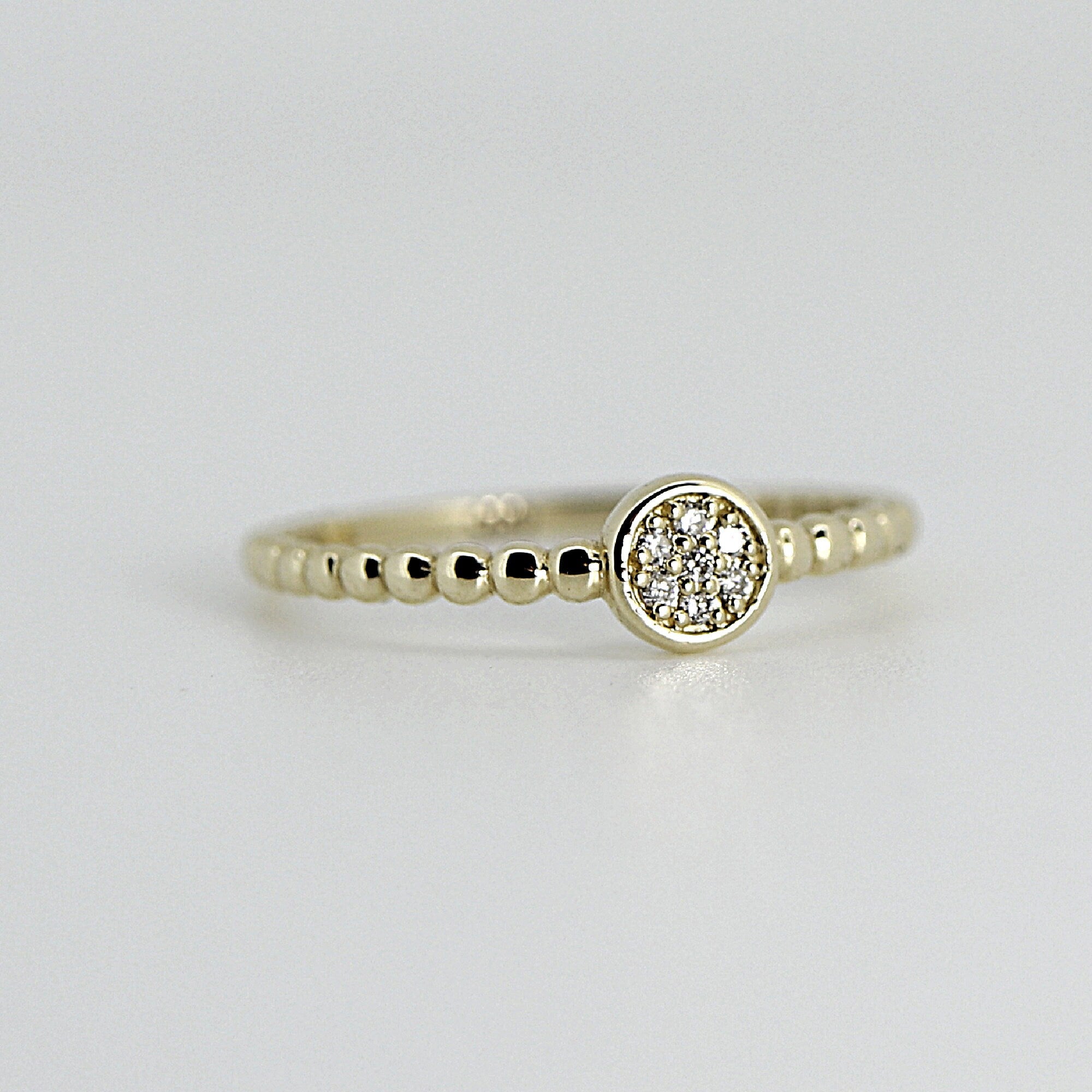 Diamond Disc Ring, 14k Solid Gold Pave Diamond Ring