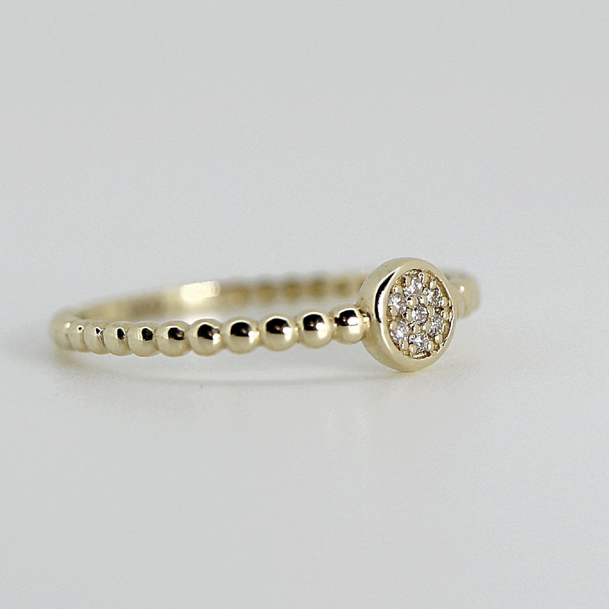 Diamond Disc Ring, 14k Solid Gold Pave Diamond Ring