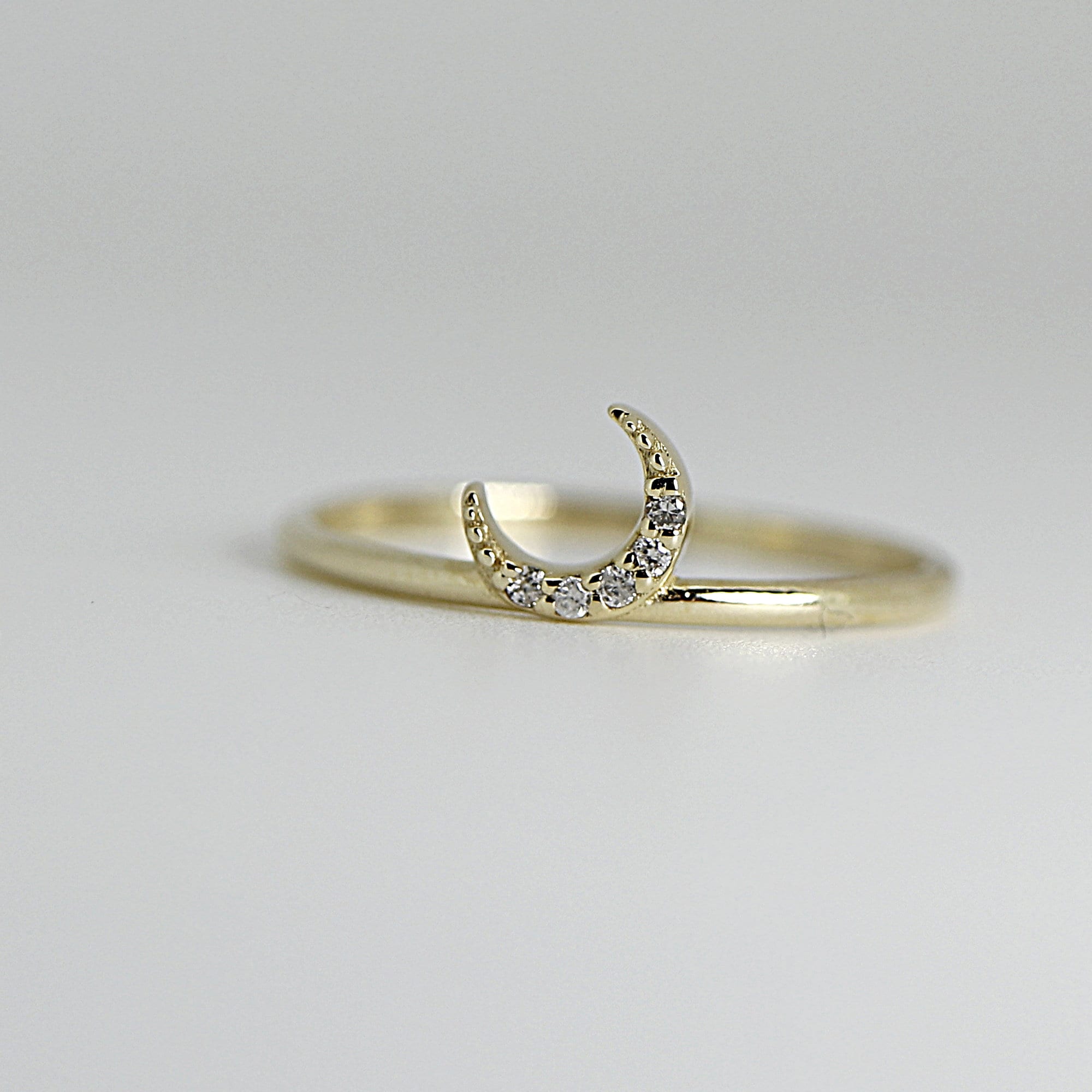 Genuine Diamond Crescent Moon Ring, Moon Ring in 14k Gold