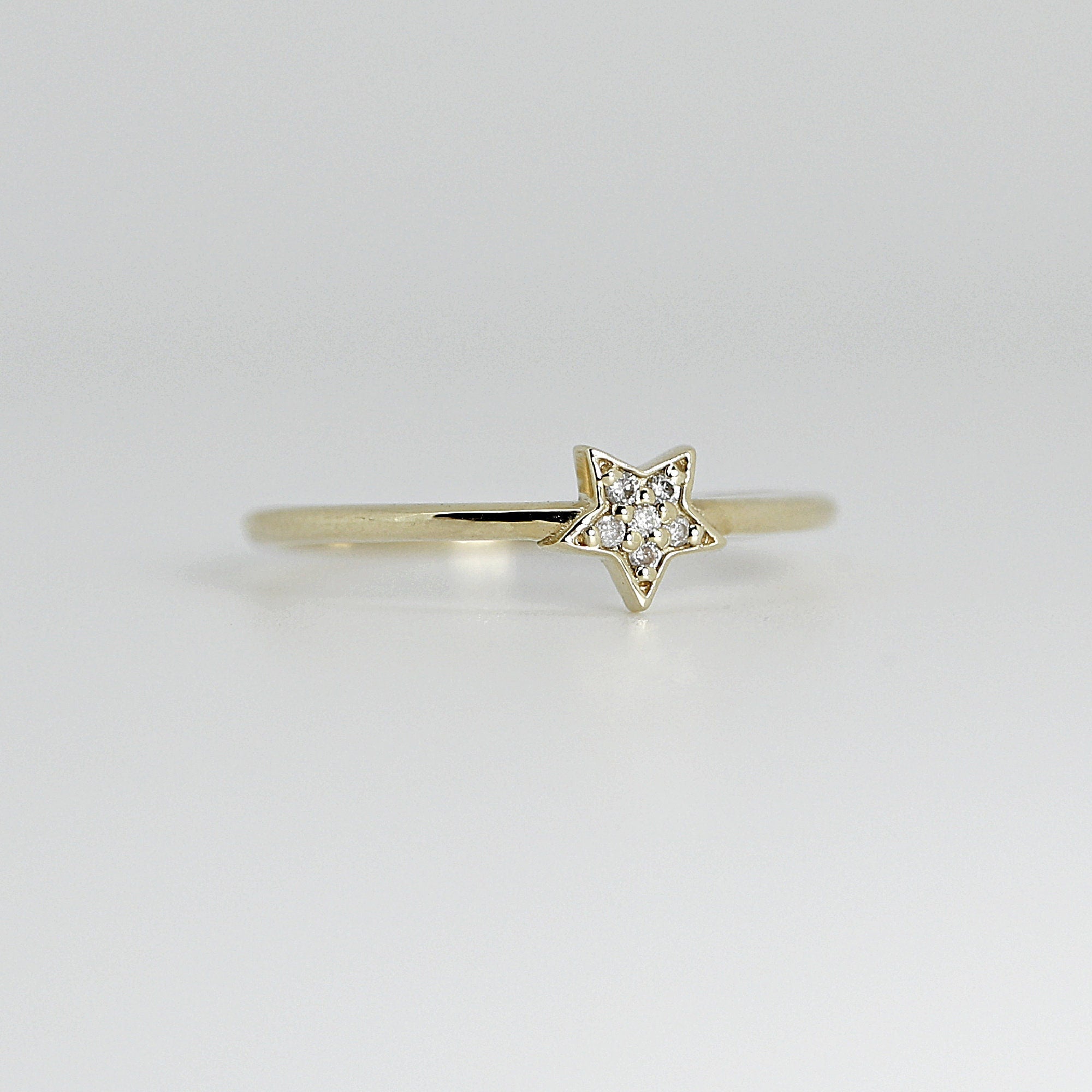 Genuine Diamond Star Ring, Star Ring in 14k Gold