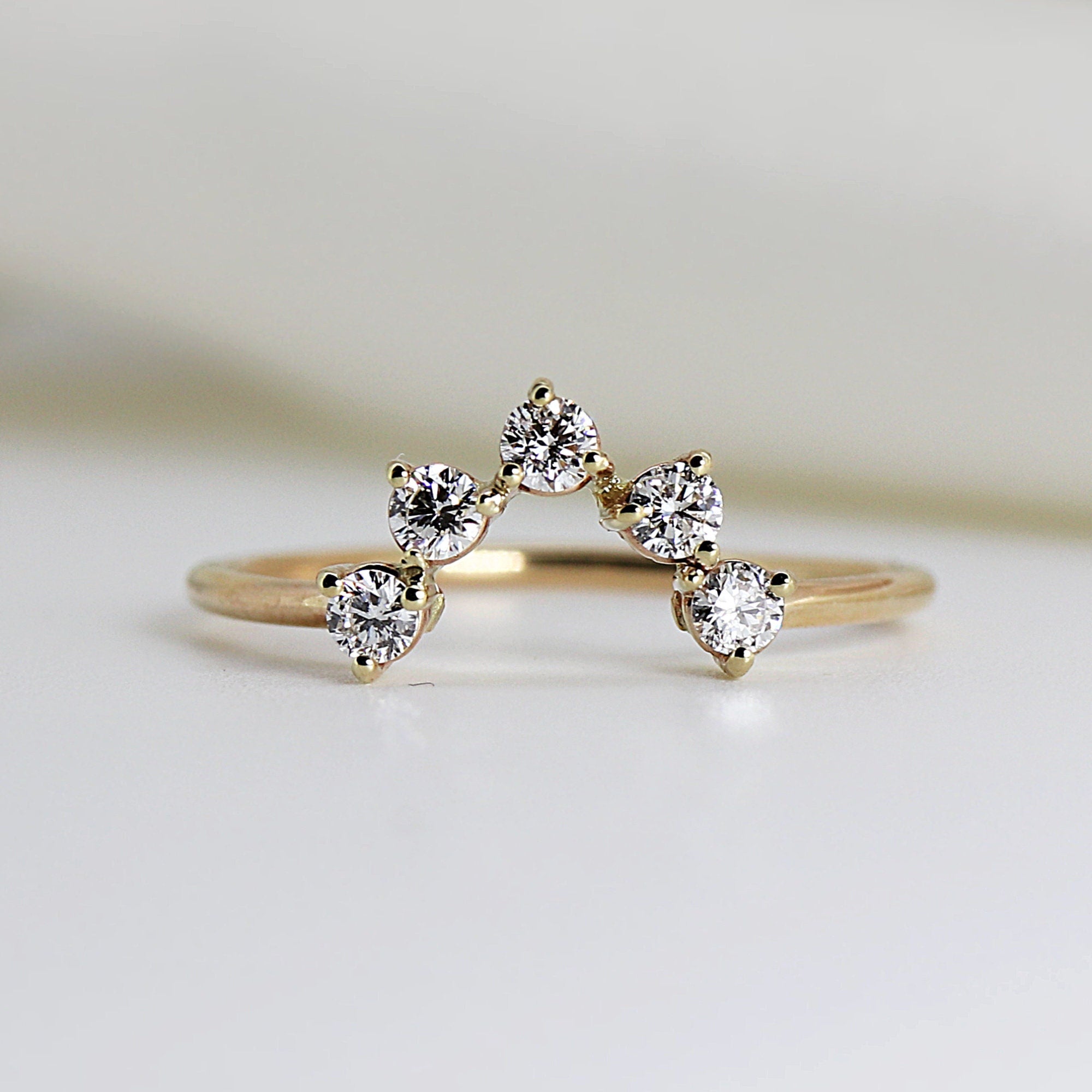 Curved Wedding Band, Five Stone Diamond Ring - Melt'm Jewelry