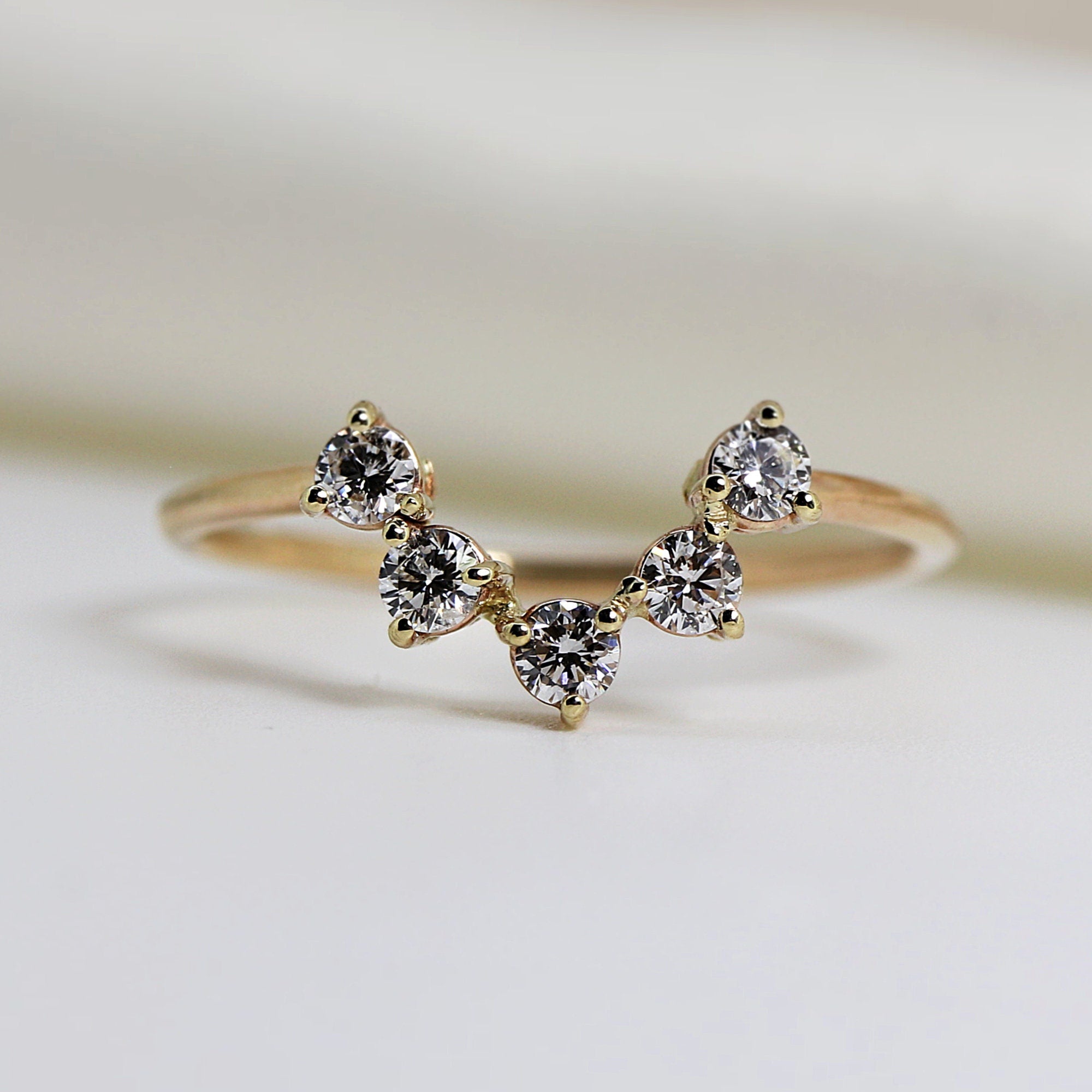 Curved Wedding Band, Five Stone Diamond Ring - Melt'm Jewelry
