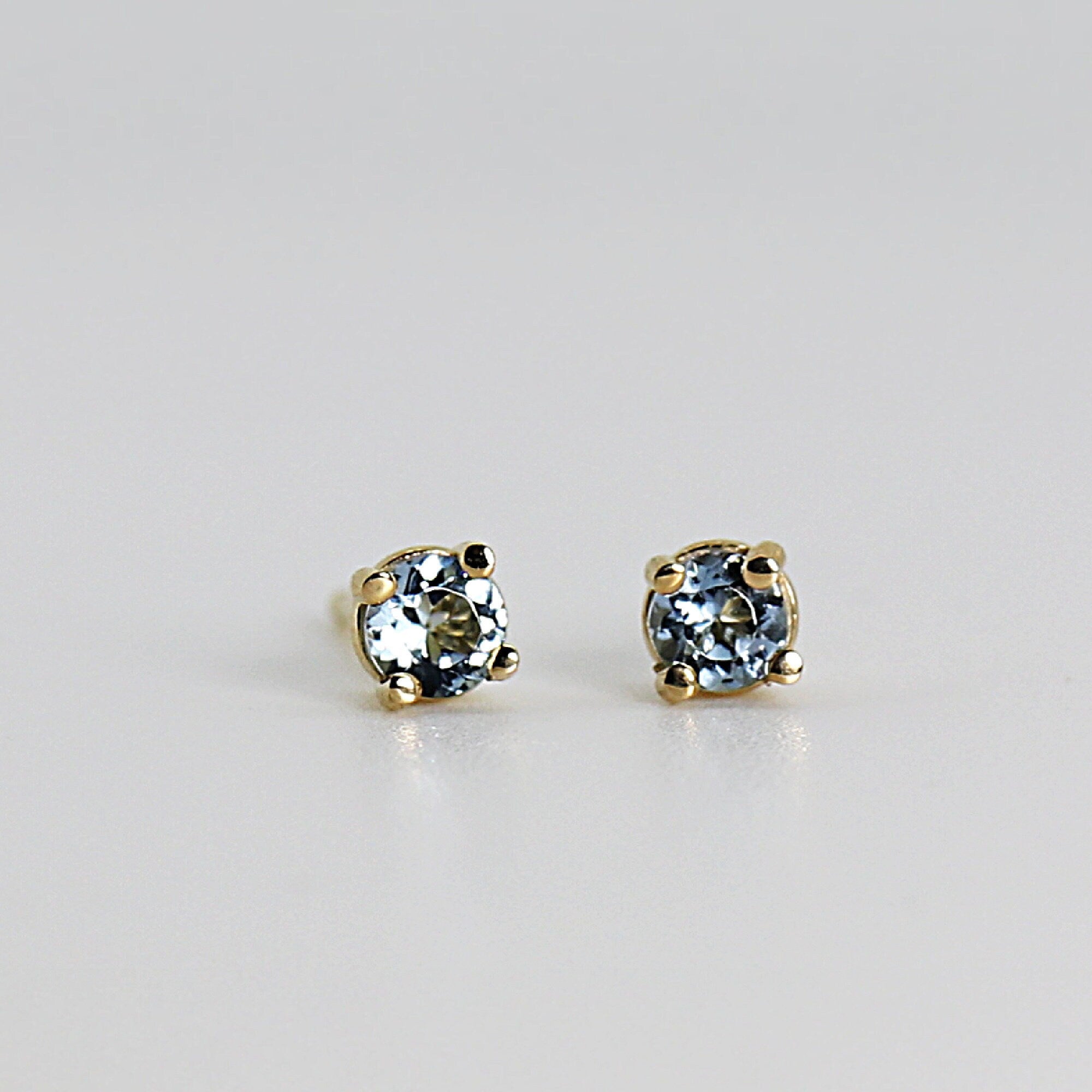 Aquamarine Stud Earrings 14k Gold