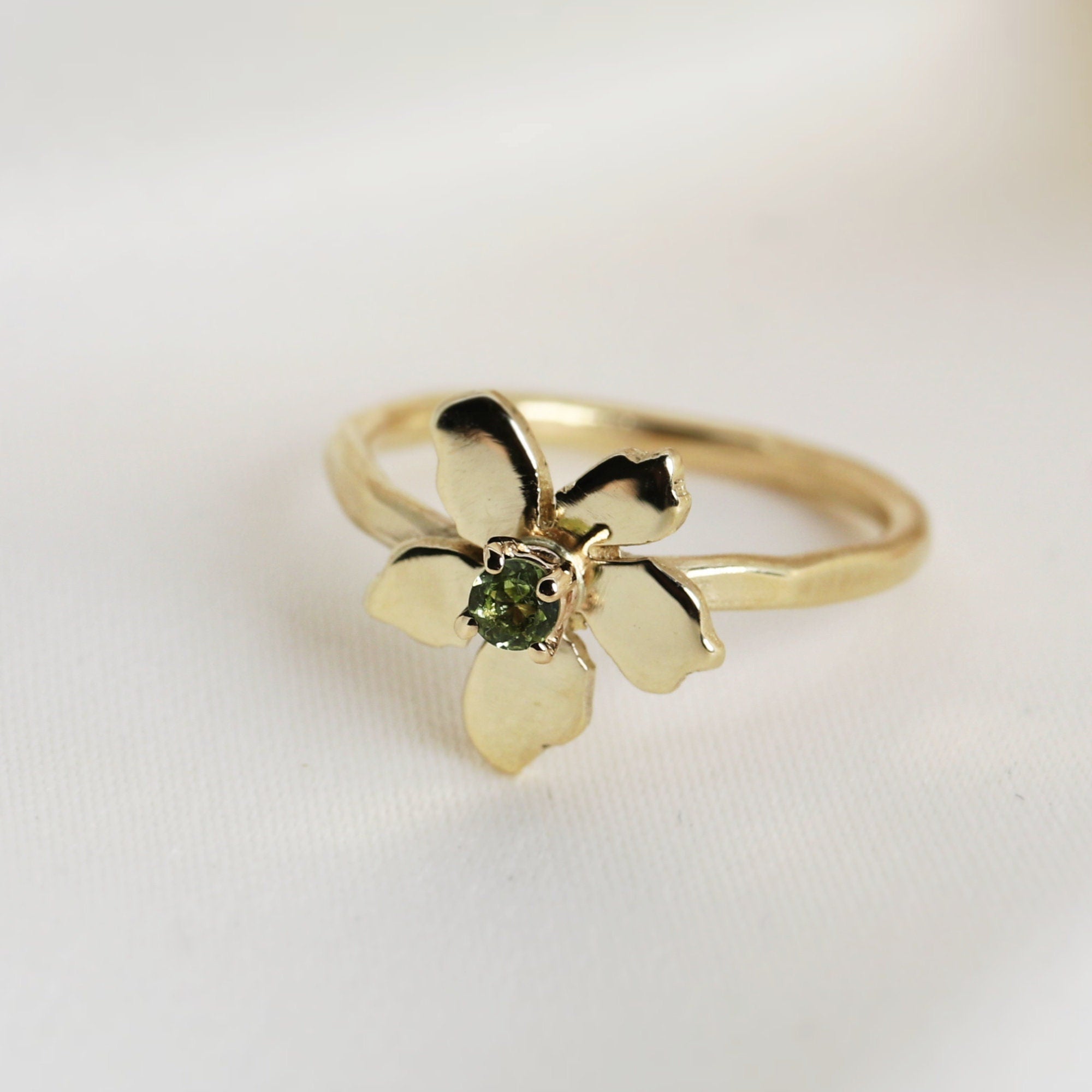 Floral Pearl Ring 14k Solid Gold, Unique Handmade Flower Engagement Ring - Melt'm Jewelry