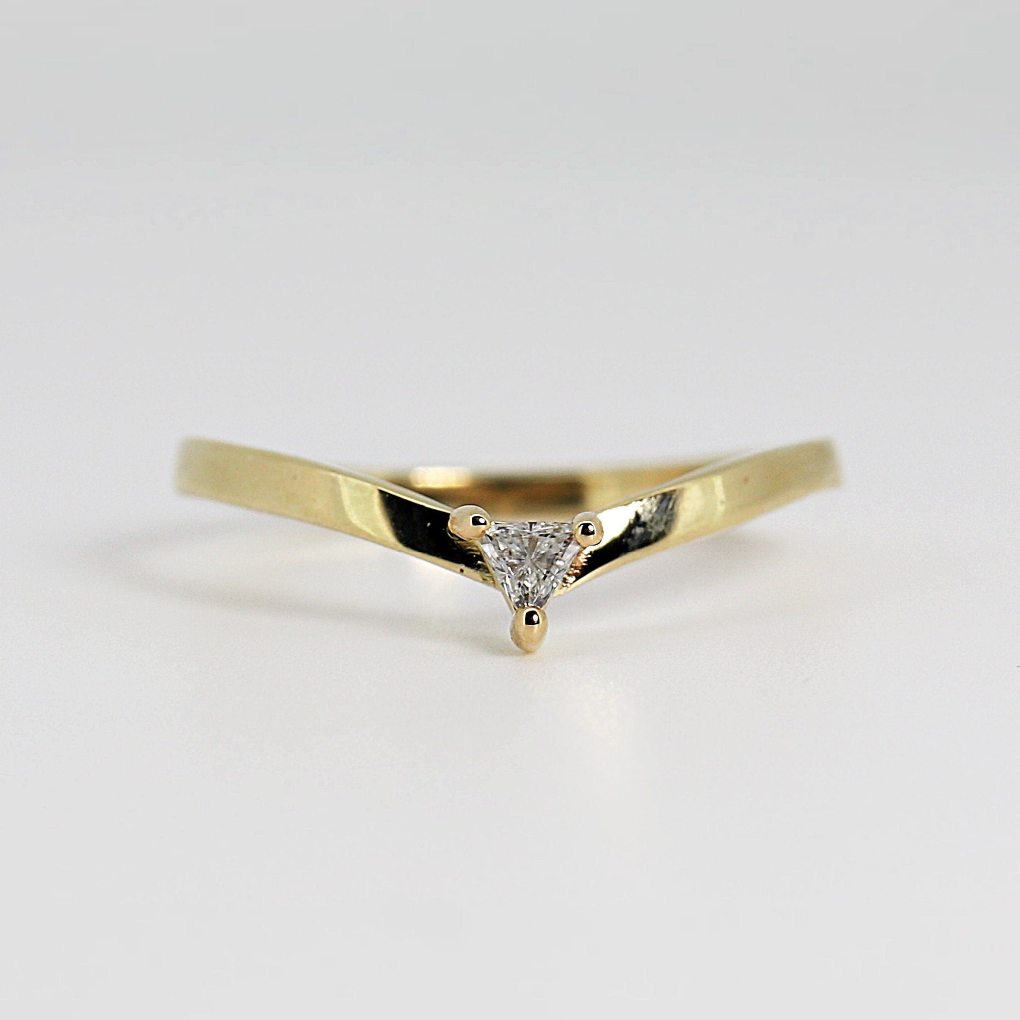 Triangle Diamond Ring, 14k Solid Gold Chevron Wedding Band