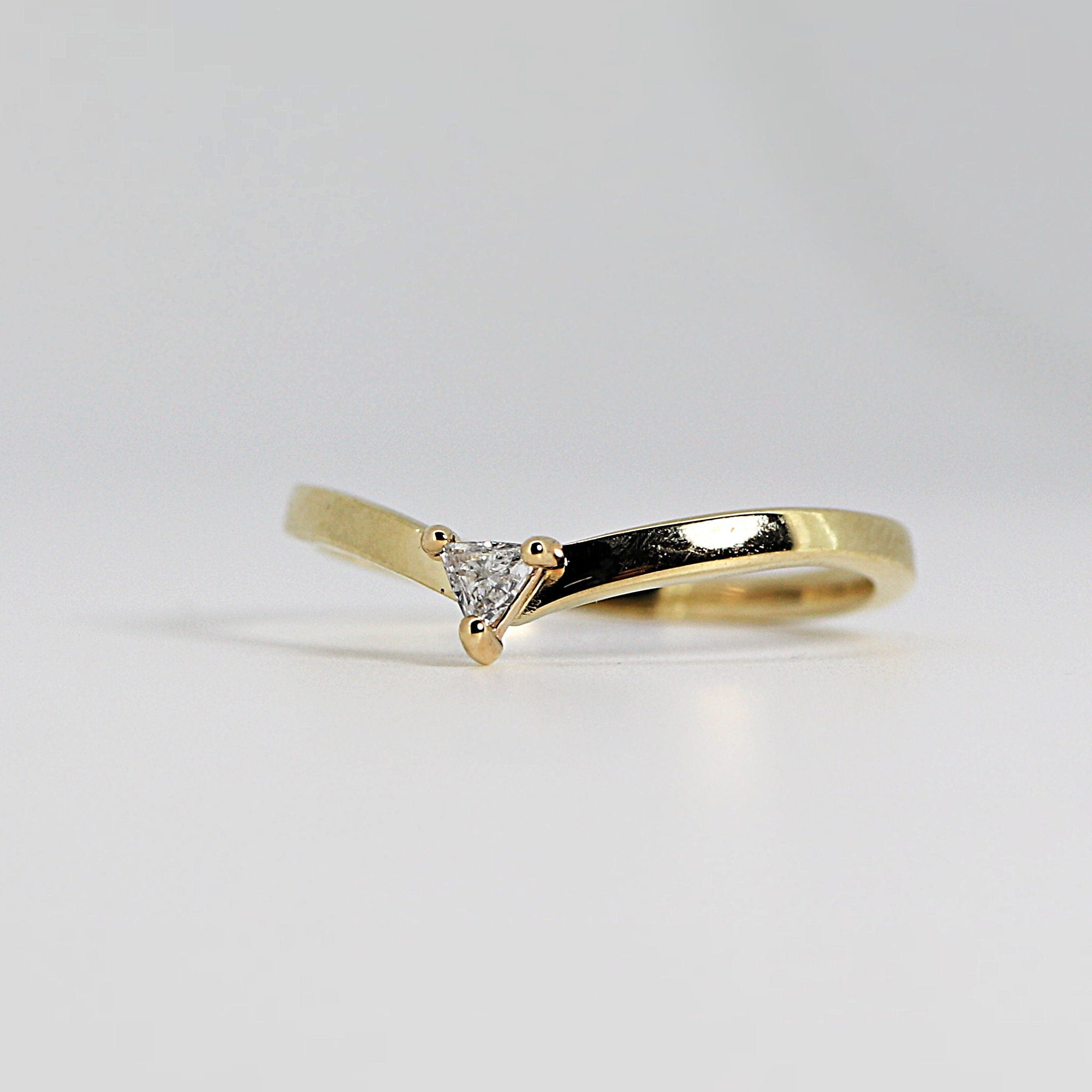 Triangle Diamond Ring, 14k Solid Gold Chevron Wedding Band