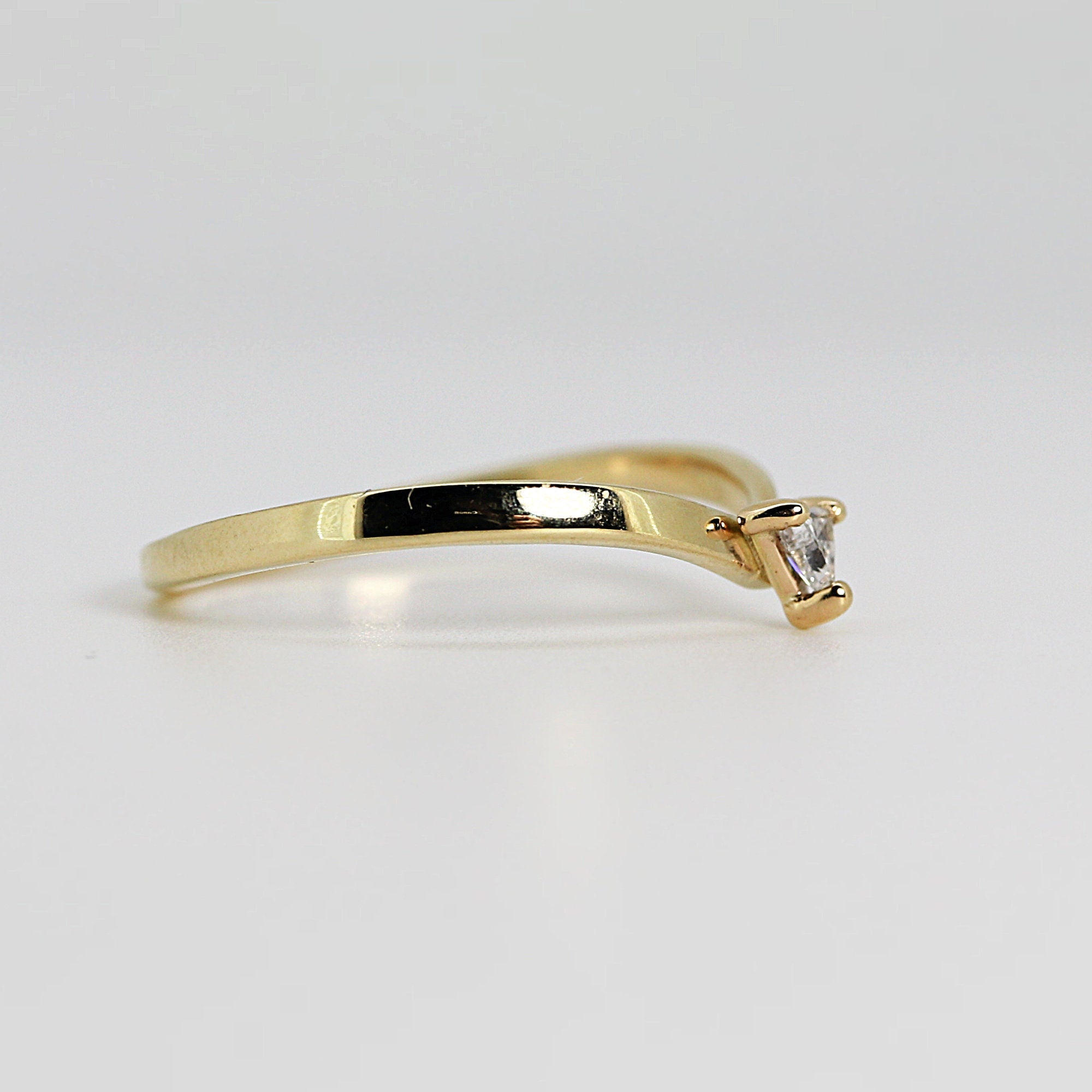 Triangle Diamond Ring, 14k Solid Gold Chevron Wedding Band