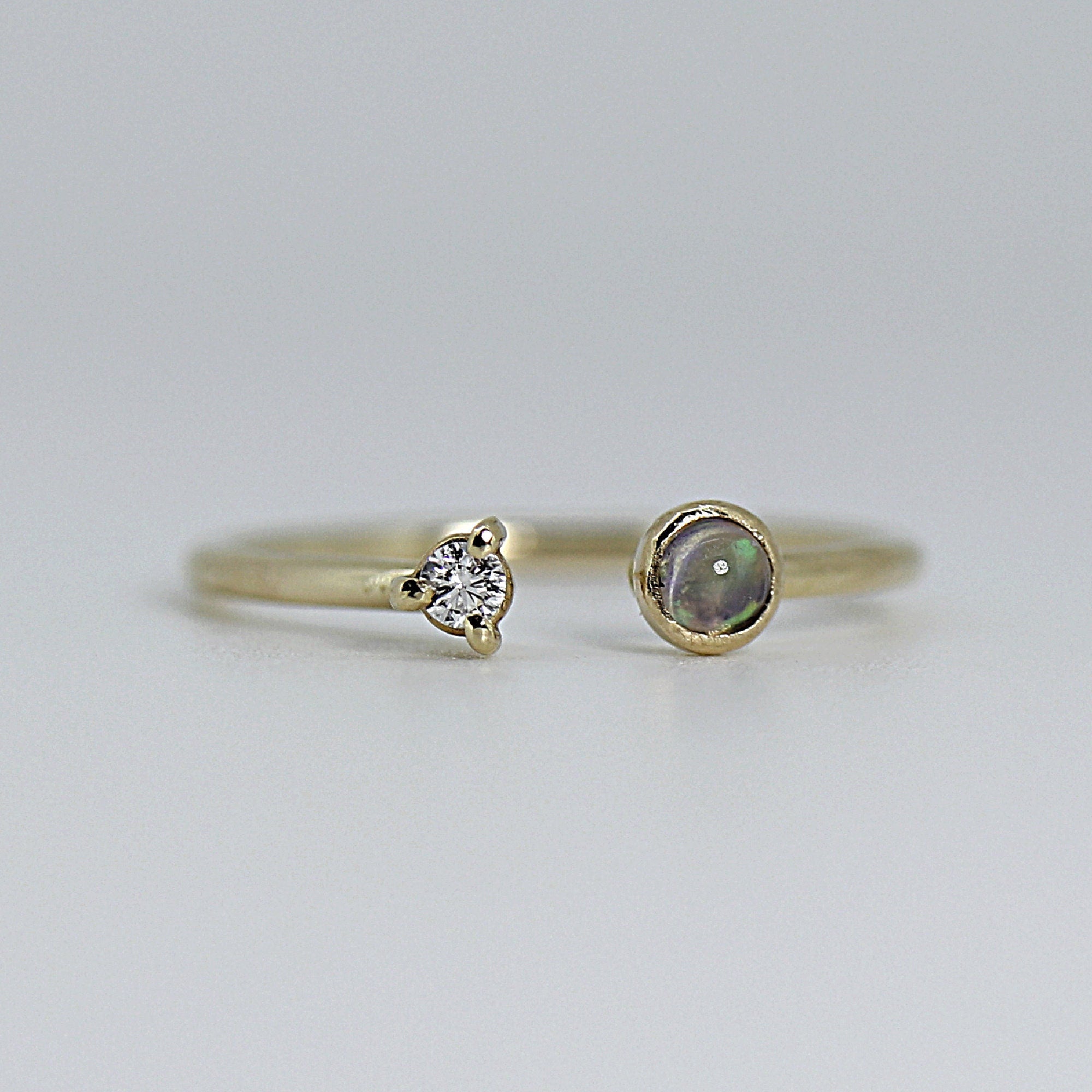 14k Gold Opal and Diamond Cuff Ring - Melt'm Jewelry