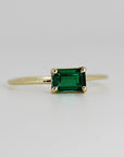 East West Emerald Cut Emerald Ring 14k Solid Gold