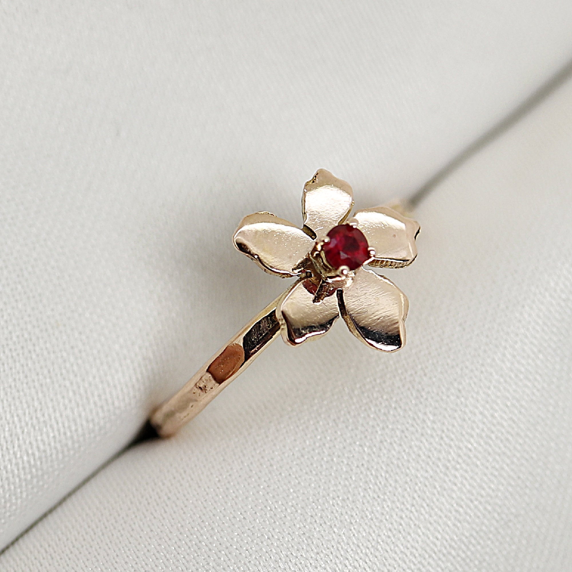 Floral Pearl Ring 14k Solid Gold, Unique Handmade Flower Engagement Ring - Melt'm Jewelry
