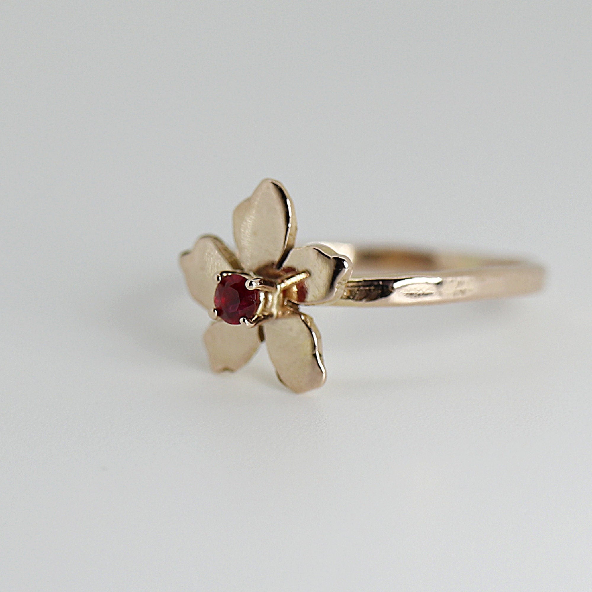 Floral Pearl Ring 14k Solid Gold, Unique Handmade Flower Engagement Ring - Melt'm Jewelry