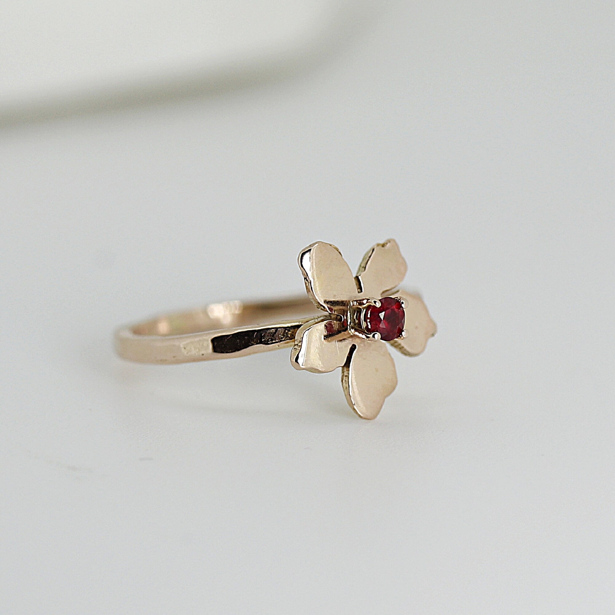 Floral Pearl Ring 14k Solid Gold, Unique Handmade Flower Engagement Ring - Melt'm Jewelry