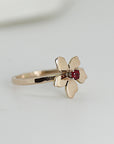 Floral Pearl Ring 14k Solid Gold, Unique Handmade Flower Engagement Ring - Melt'm Jewelry