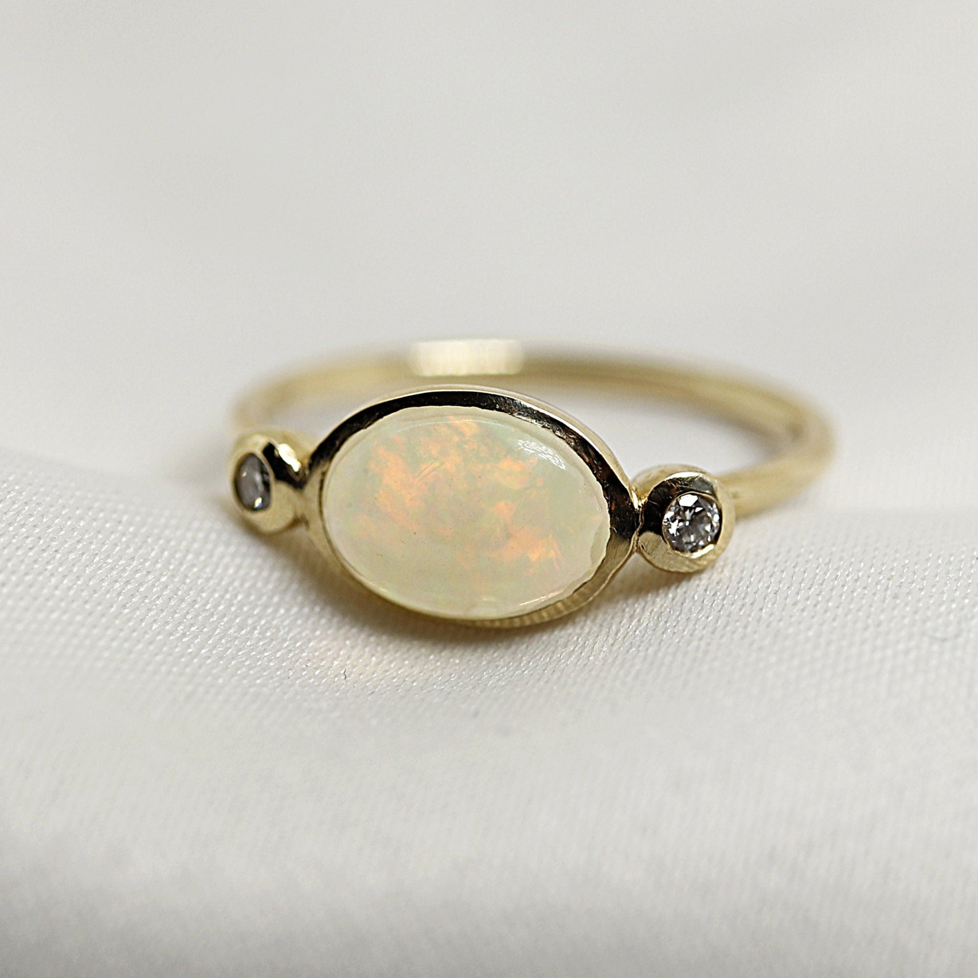 14k Gold Opal and Diamond Ring - Melt'm Jewelry
