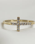 14k Solid Gold Cross Ring, Diamond Cross Ring