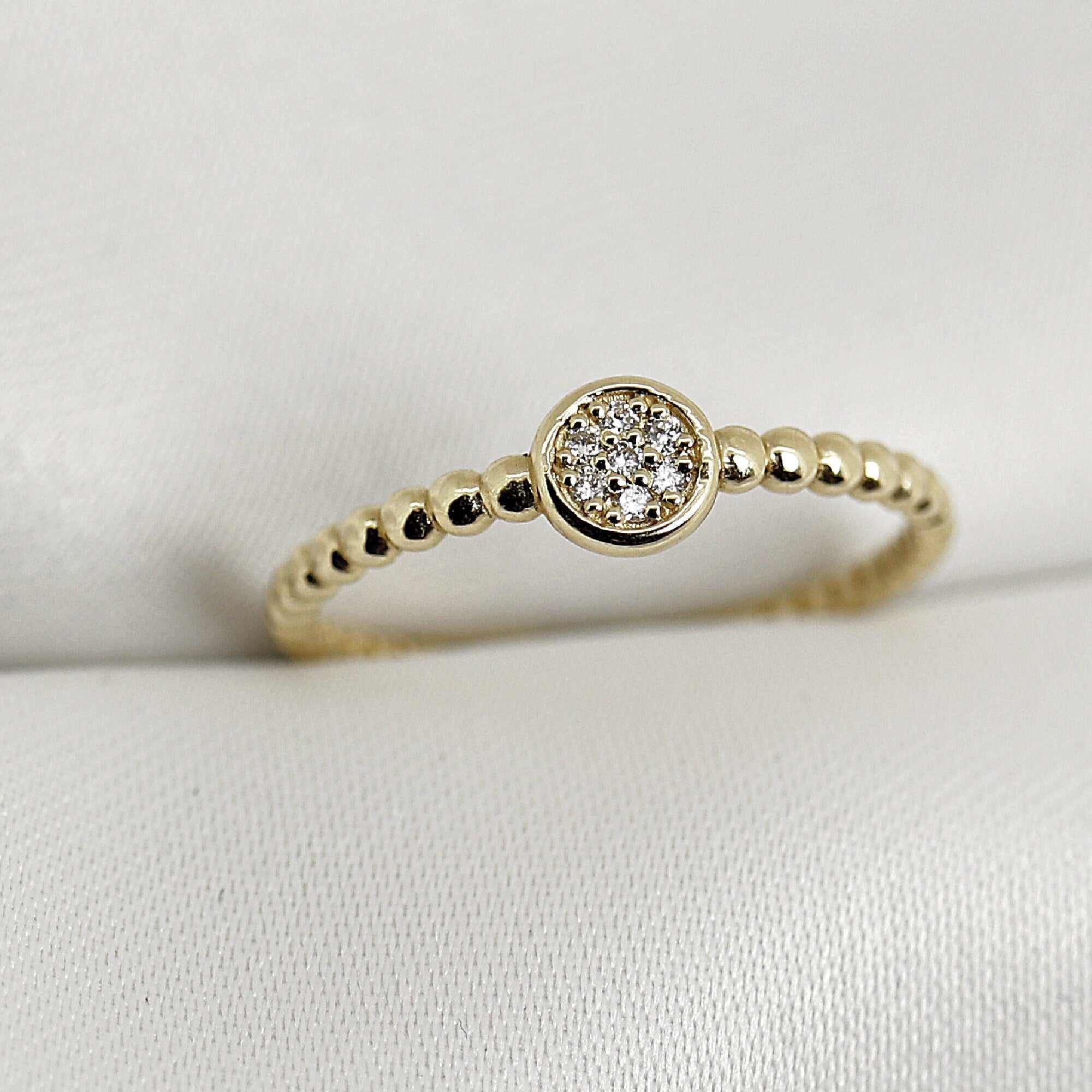 Diamond Disc Ring, 14k Solid Gold Pave Diamond Ring