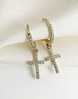 Diamond Cross Hoop Earrings, Gold Hoop Dangle Earrings