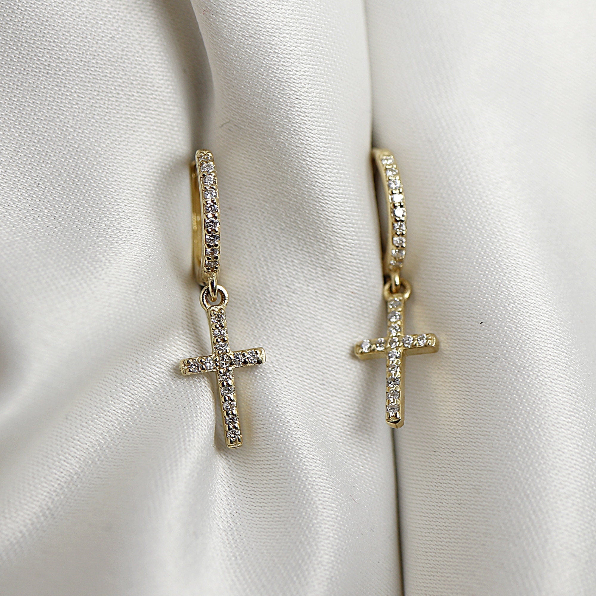 Diamond Cross Hoop Earrings (SINGLE or PAIR) - Melt'm Jewelry