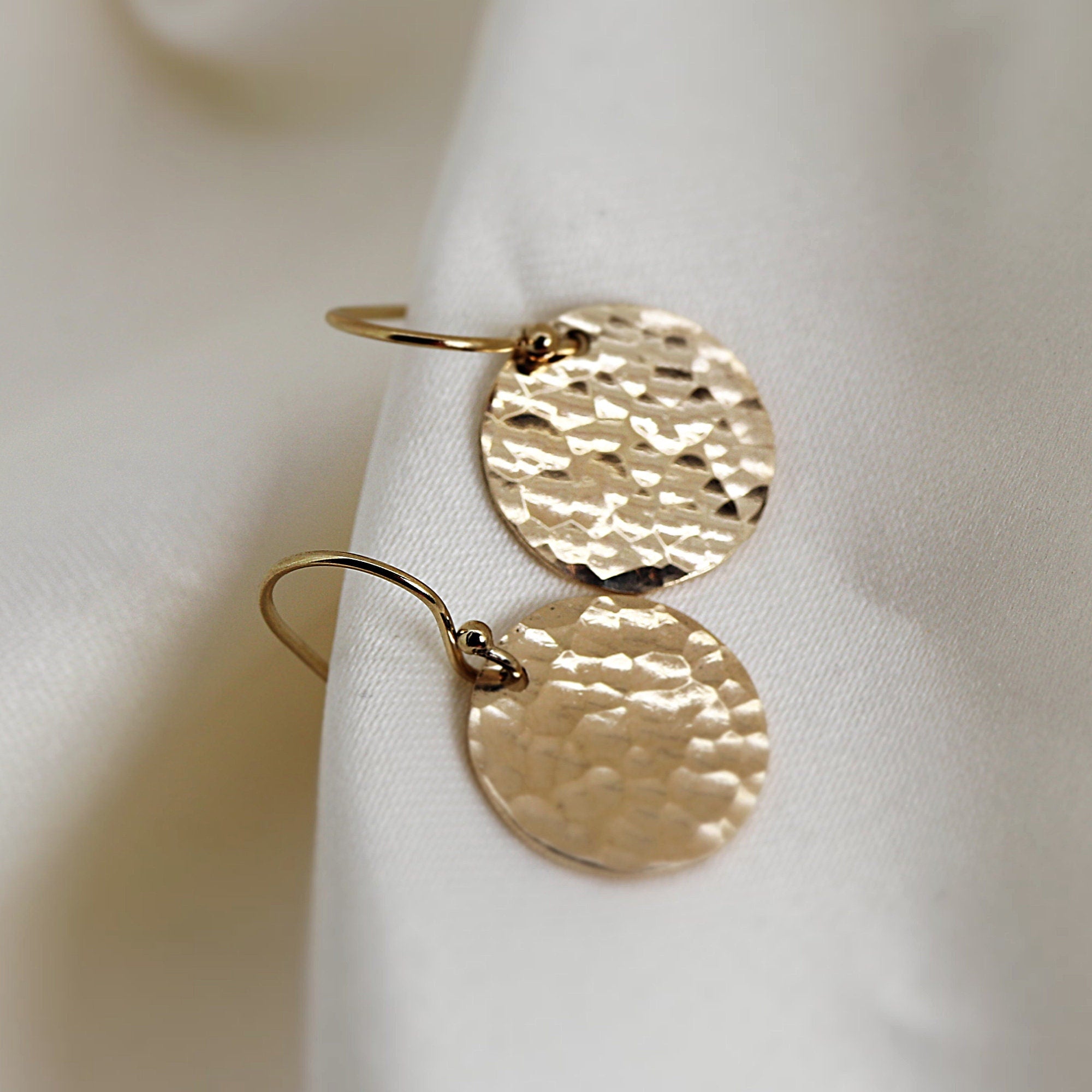 Hammered Dangle Drop Earrings in Gold Filled or Sterling Silver - Melt'm Jewelry