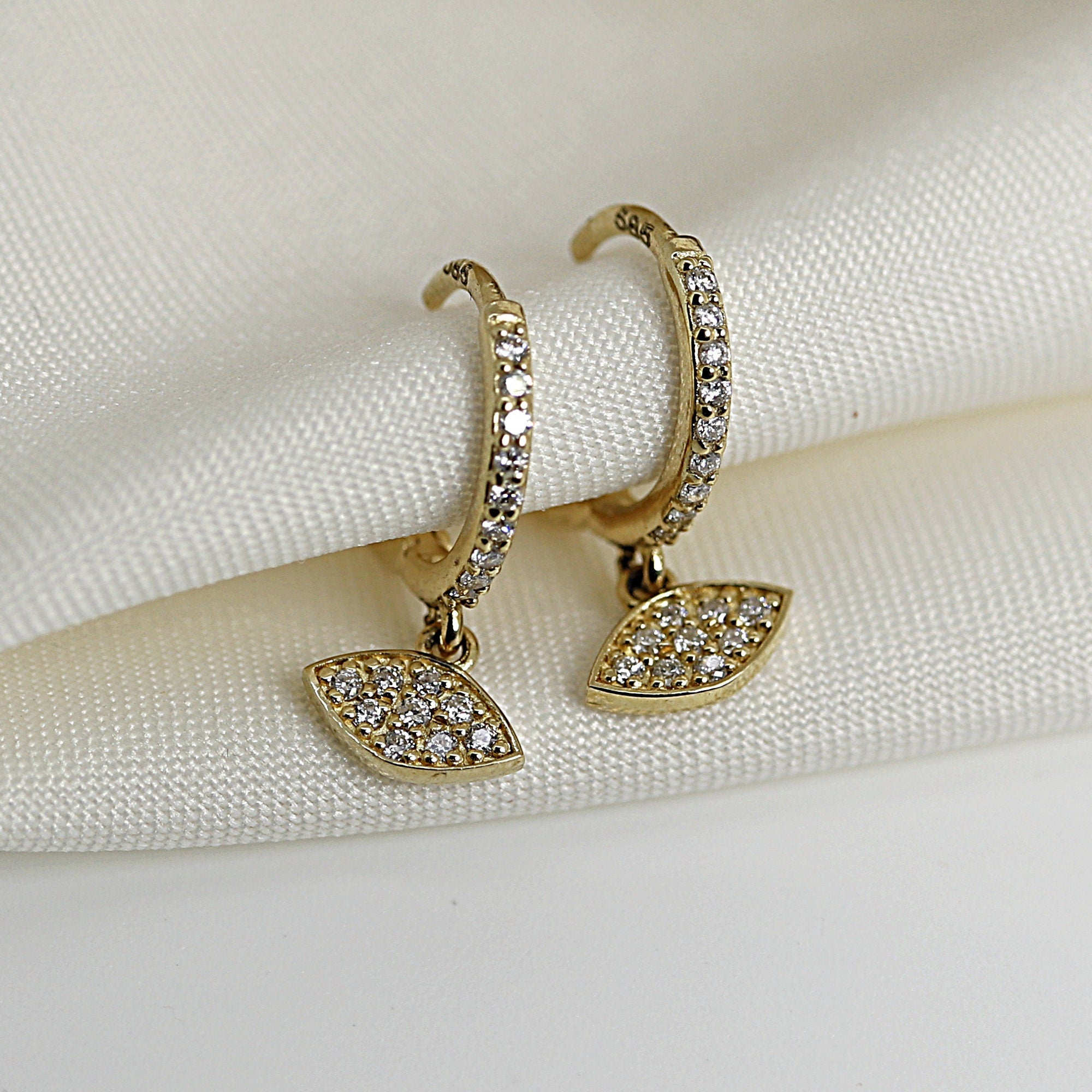 Diamond Evil Eye Hoop Earrings - SINGLR OR PAIR - Melt'm Jewelry