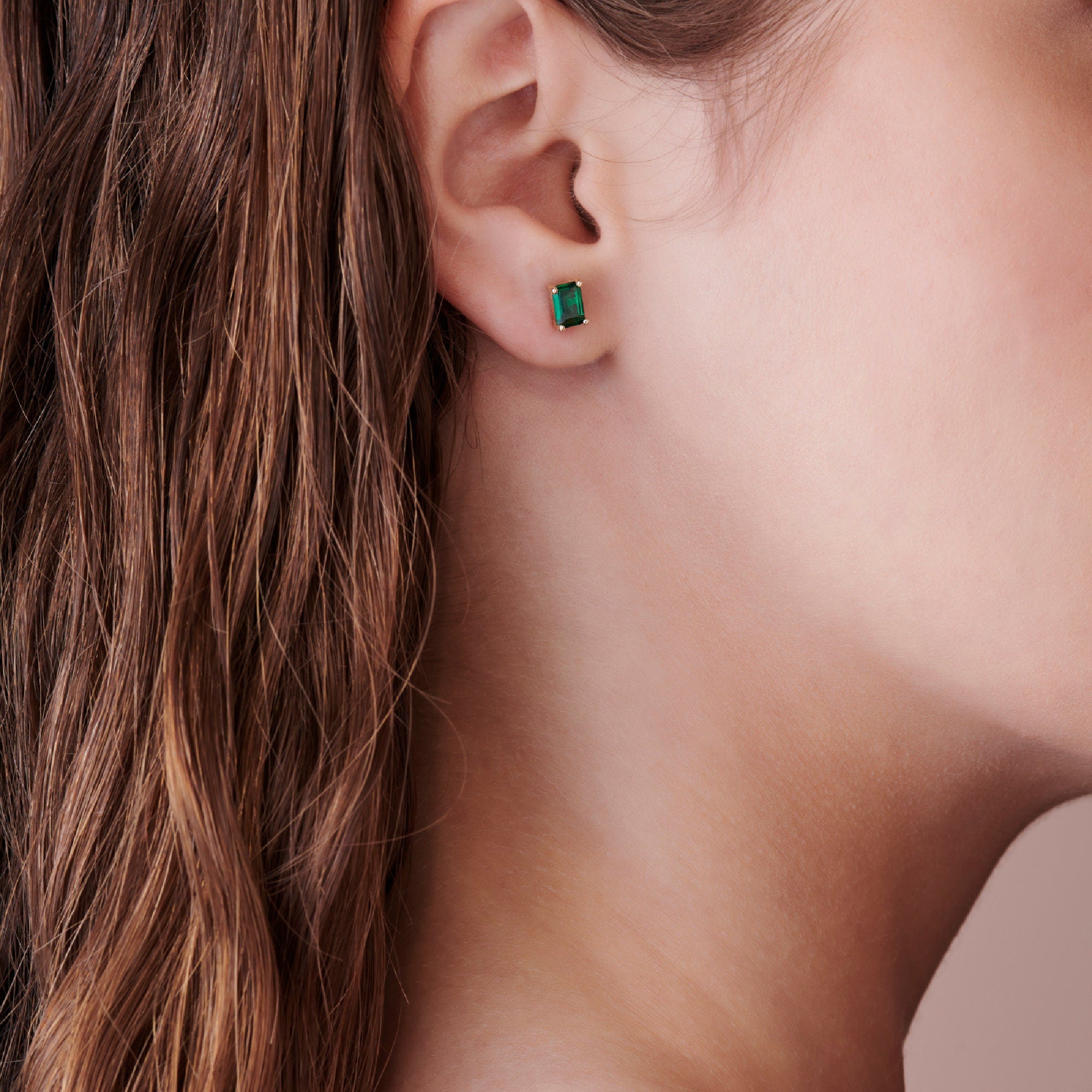14k Gold Emerald Cut Emerald Stud Earrings - Melt'm Jewelry