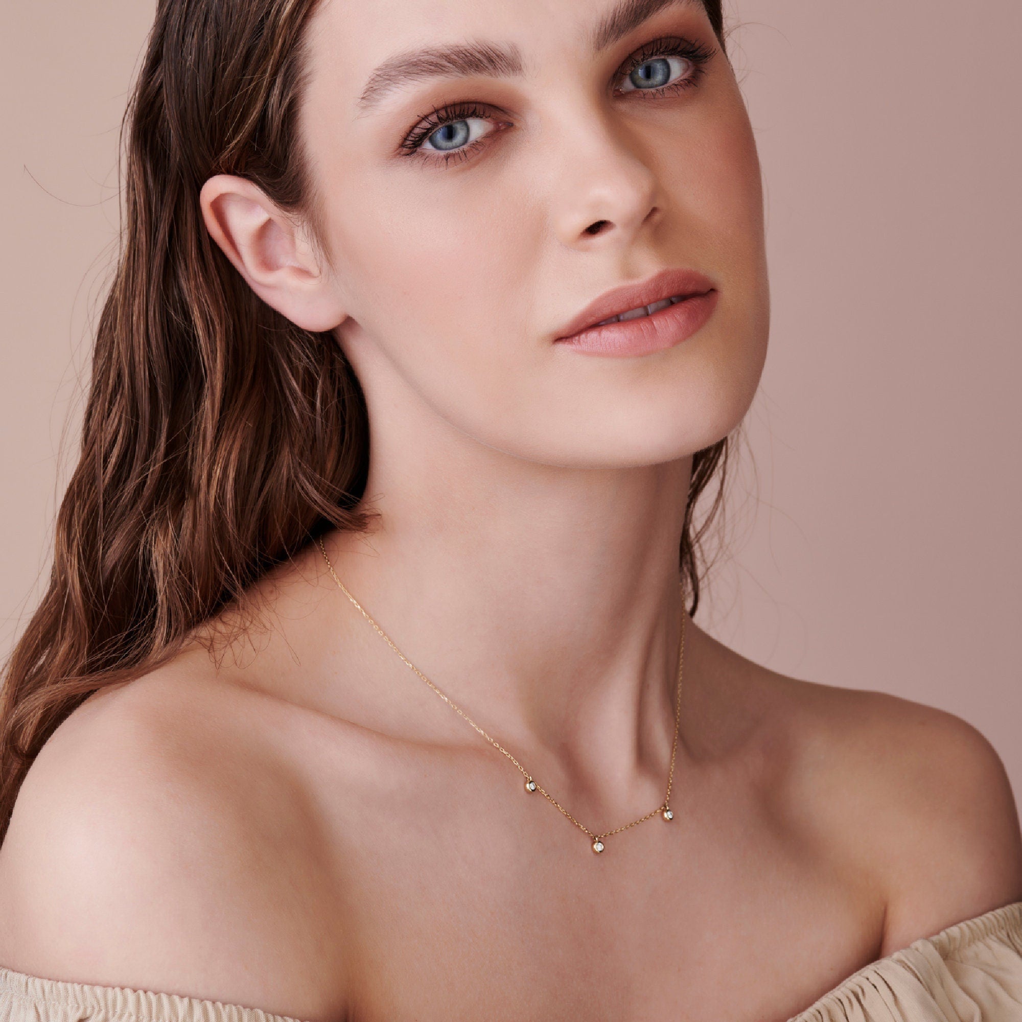 3 Diamond Station Necklace in 14k Gold - Melt'm Jewelry