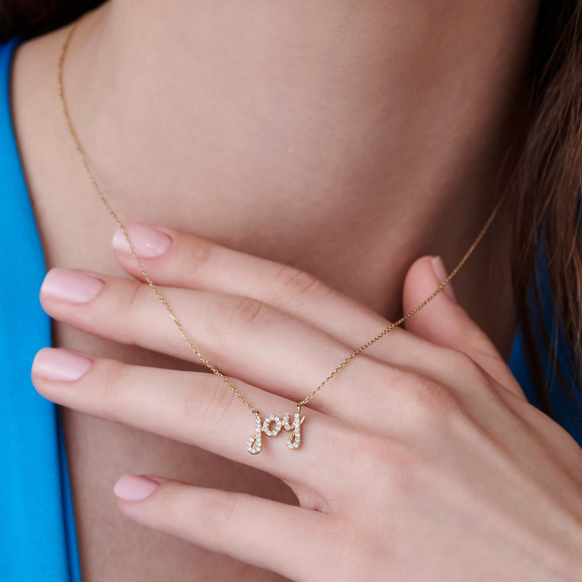 14k Solid Gold Diamond Joy Necklace - Melt'm Jewelry