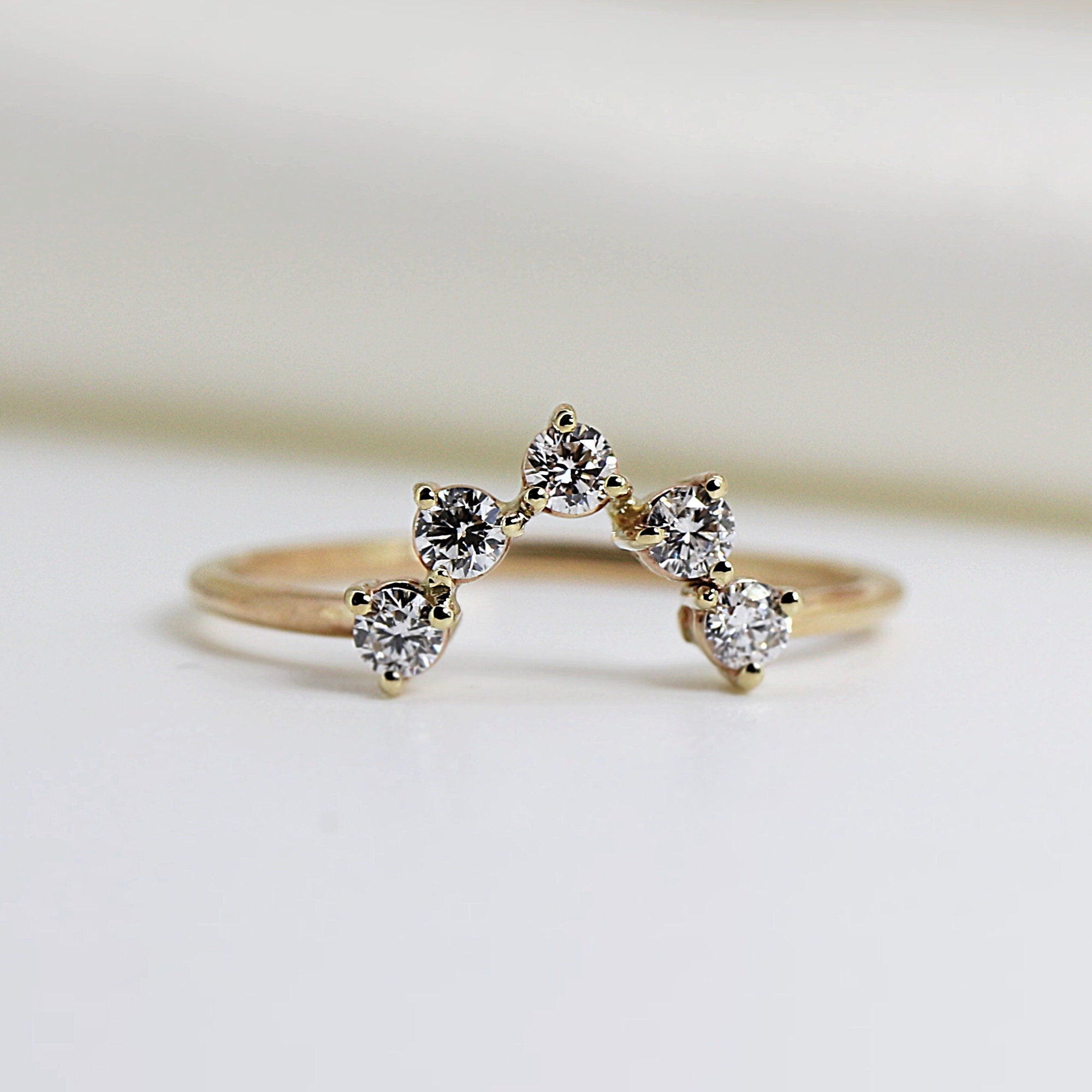 Curved Wedding Band, Five Stone Diamond Ring - Melt'm Jewelry